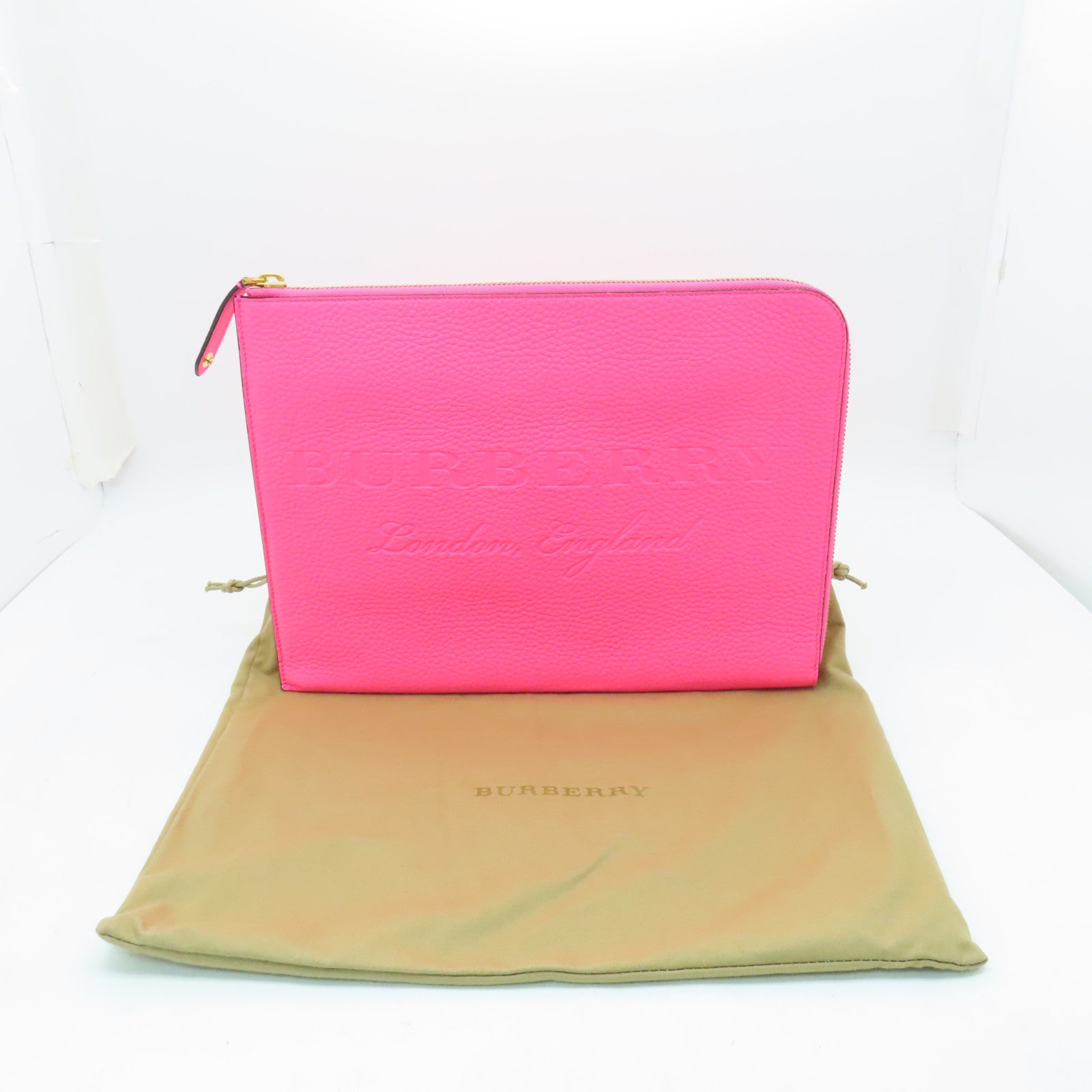 BURBERRY 牛皮皮革Clutch Bag金扣手拿包粉紅色