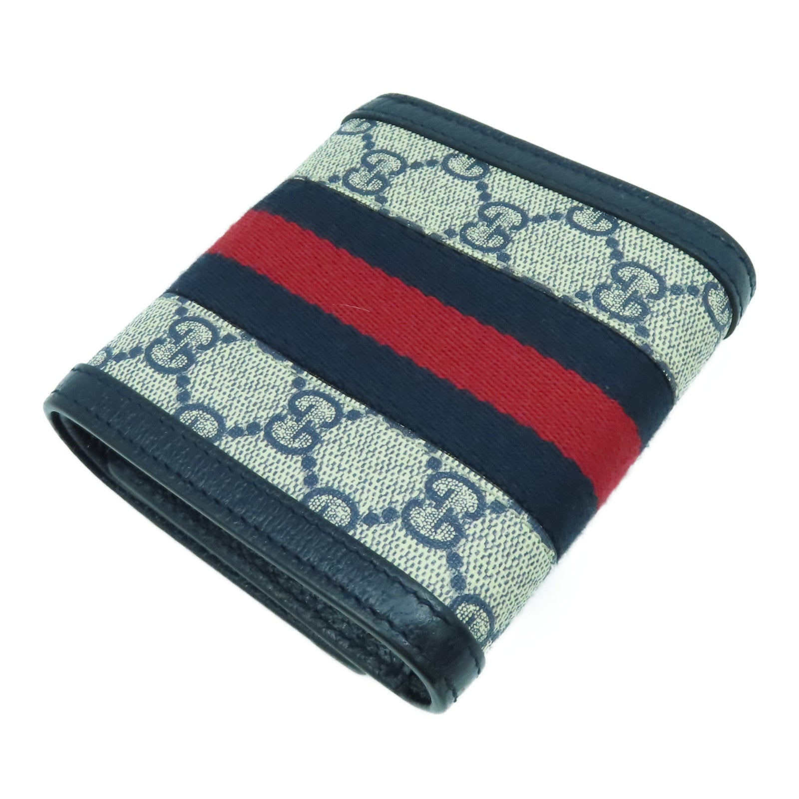 GUCCI 皮革/塗層帆布Wallet銀扣錢包藍色/米色