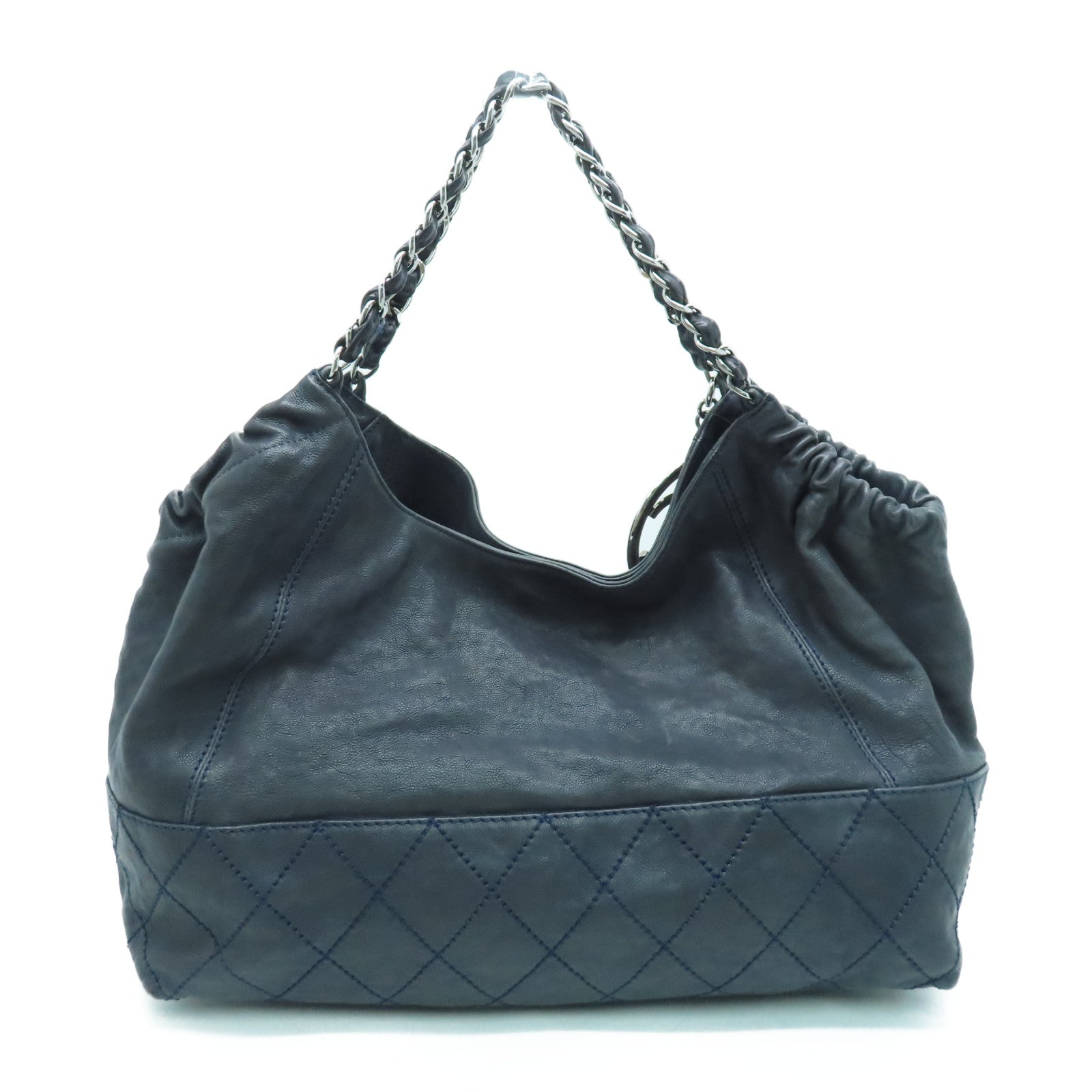 CHANEL Cowhide Leather Chain Shoulder Silver Buckle Shoulder Bag Gray