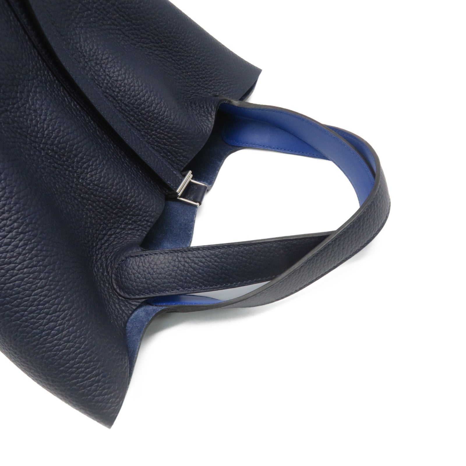 HERMES Swift Leather Picotin MM Tote Bag Silver Buckle Handle Bag Bleu Nuit/Bleu Frace Blue