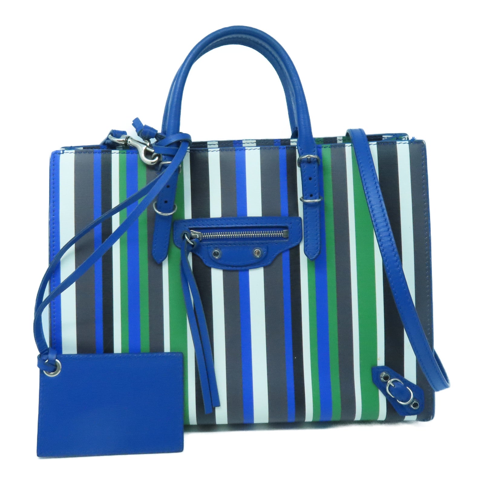 BALENCIAGA 牛皮皮革Papier A6 Zip銀扣手挽肩背兩用袋藍色