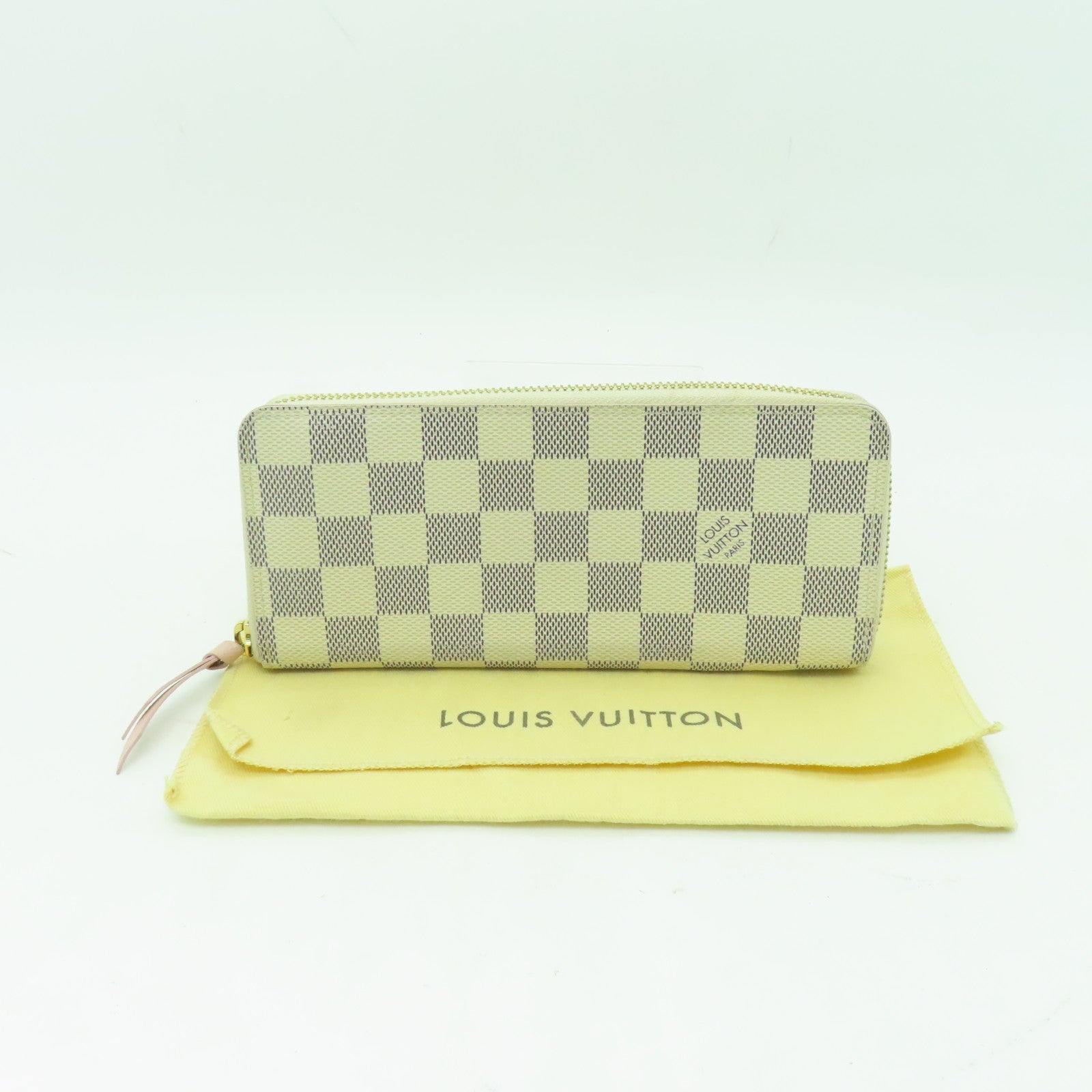 LOUIS VUITTON Damier Azur Clemence Wallet金扣長錢包白色