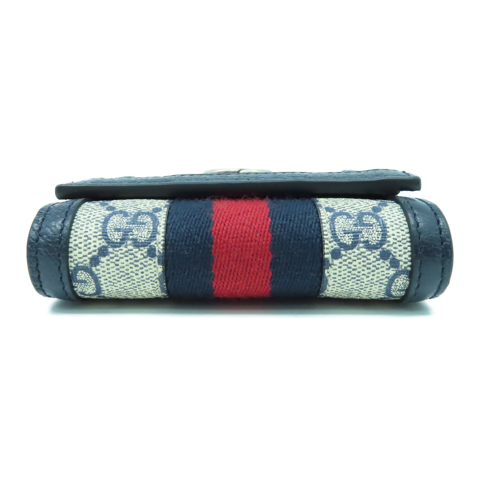 GUCCI 皮革/塗層帆布Wallet銀扣錢包藍色/米色
