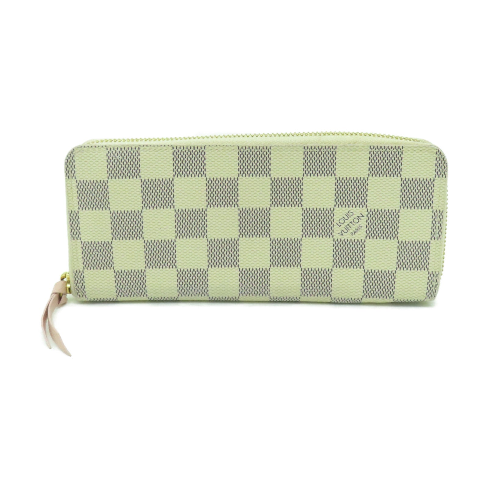 LOUIS VUITTON Damier Azur Clemence Wallet金扣長錢包白色