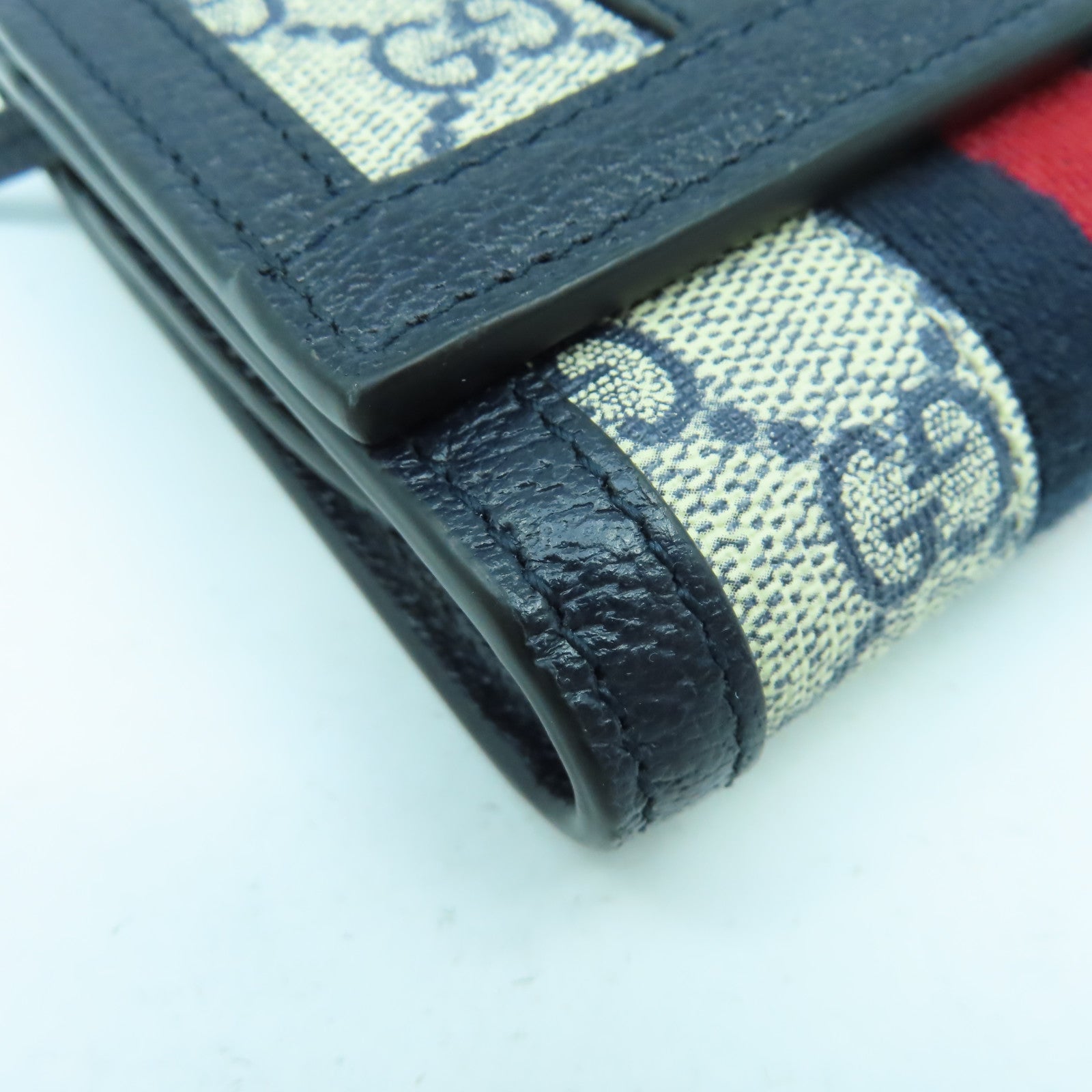 GUCCI 皮革/塗層帆布Wallet銀扣錢包藍色/米色