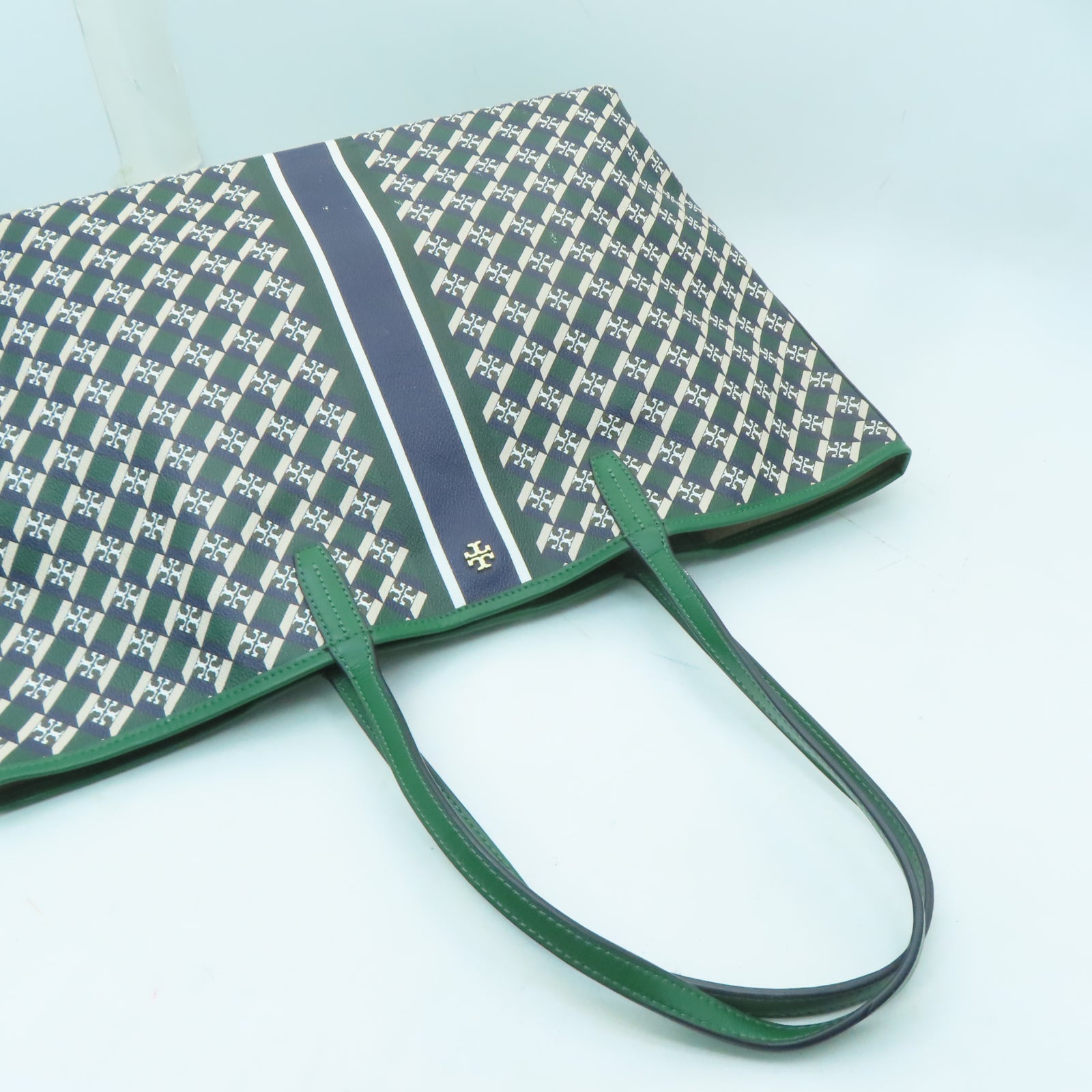 Tory Burch 塗層帆布Tote Bag金扣手挽袋綠色