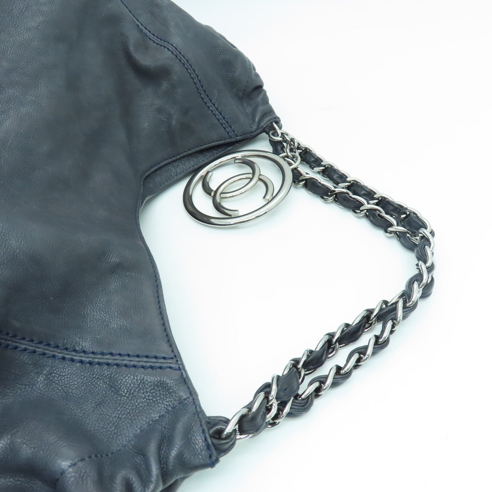 CHANEL Cowhide Leather Chain Shoulder Silver Buckle Shoulder Bag Gray