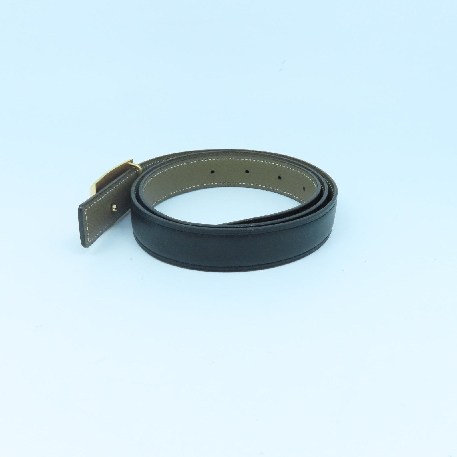 HERMES Epsom皮革/Swift皮革Collier De Chien金扣皮带Black/Etoupe黑色/杏色