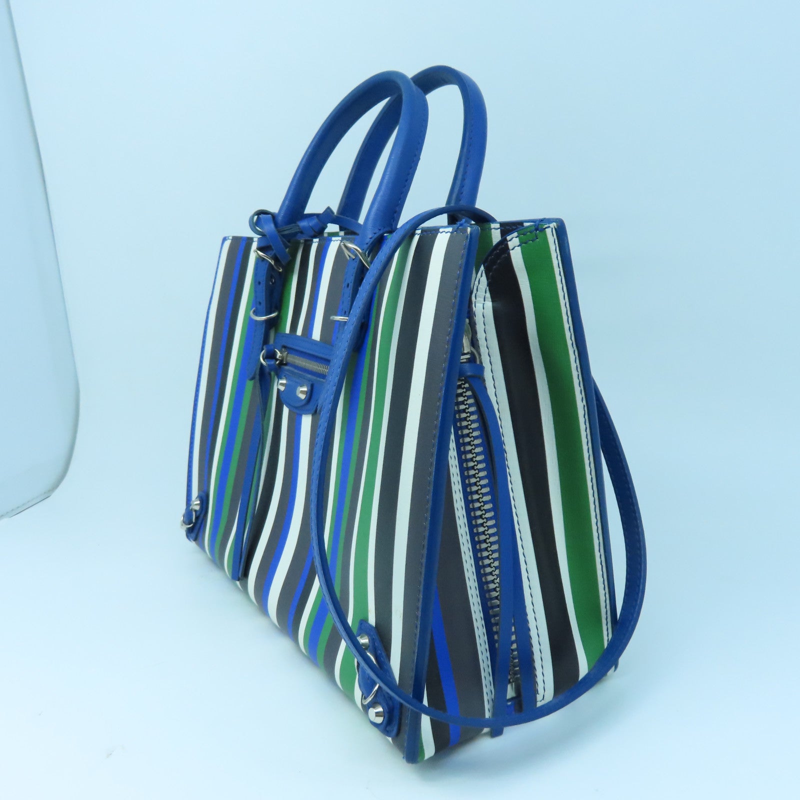 BALENCIAGA 牛皮皮革Papier A6 Zip銀扣手挽肩背兩用袋藍色