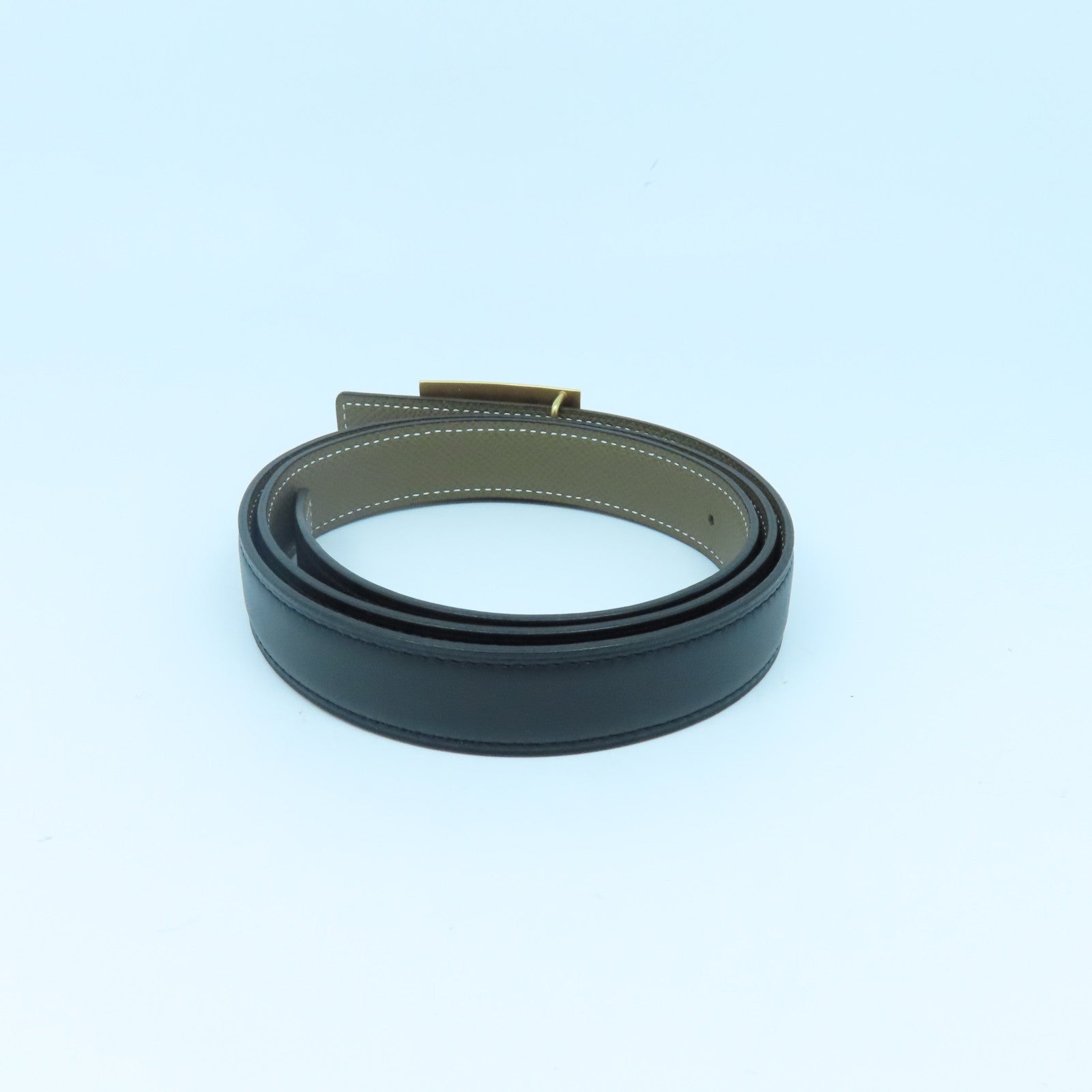 HERMES Epsom皮革/Swift皮革Collier De Chien金扣皮带Black/Etoupe黑色/杏色