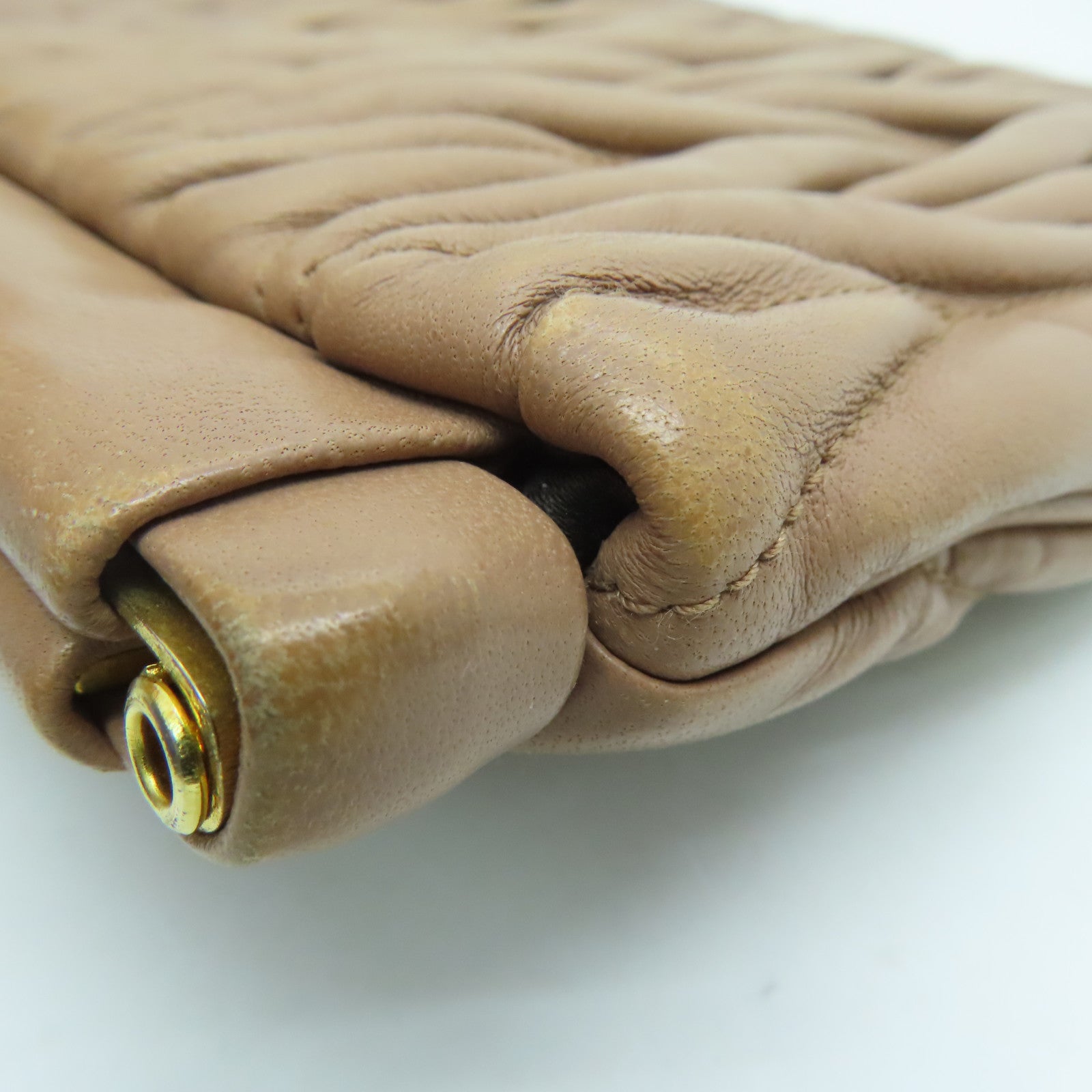 Miu Miu Calfskin Leather Clutch Bag Gold Buckle Clutch Dark Pink
