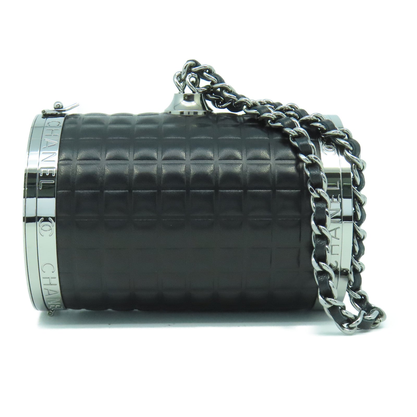 CHANEL 【激減優惠】牛皮皮革Chain Box銀扣鏈帶手拿包黑色