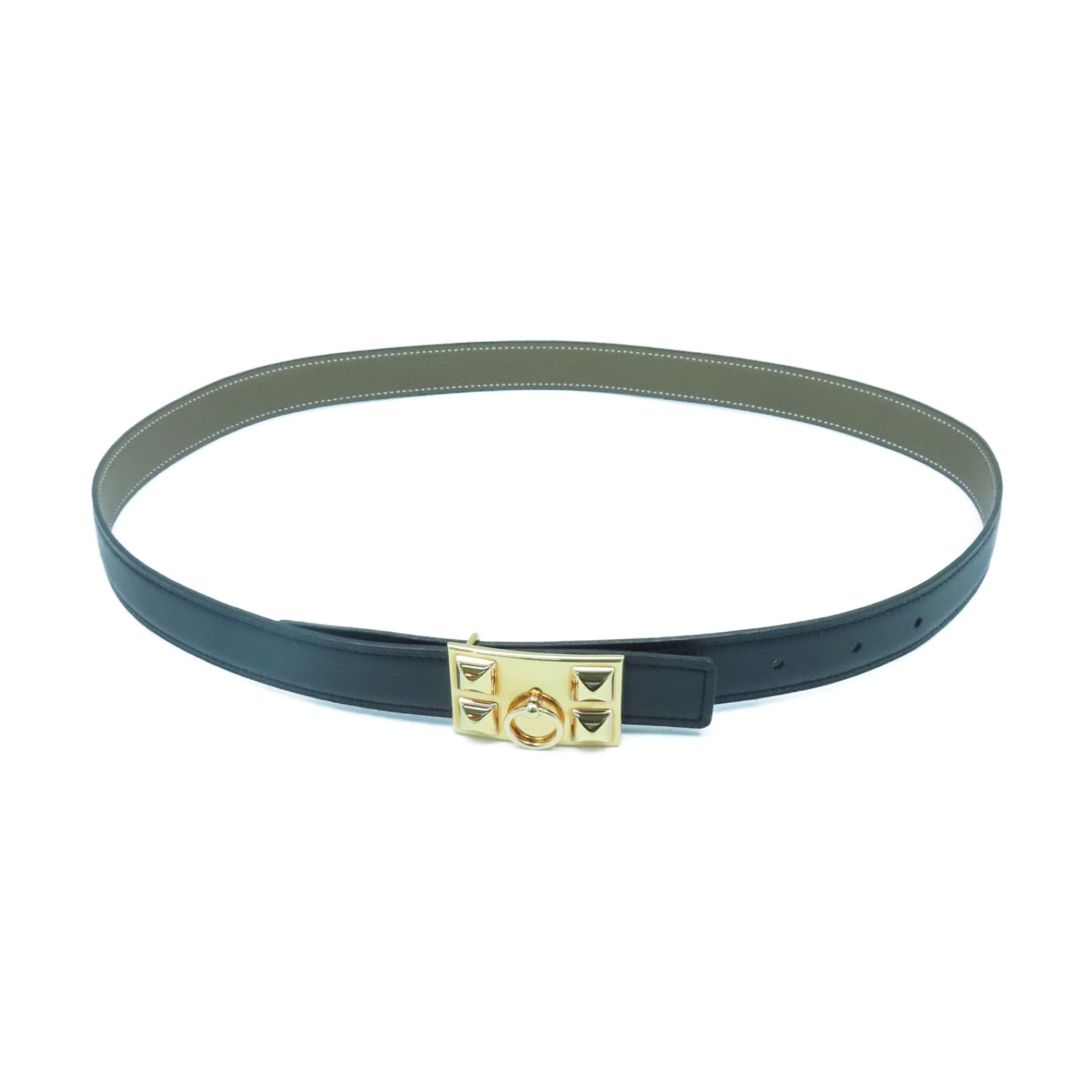 HERMES Epsom皮革/Swift皮革Collier De Chien金扣皮带Black/Etoupe黑色/杏色