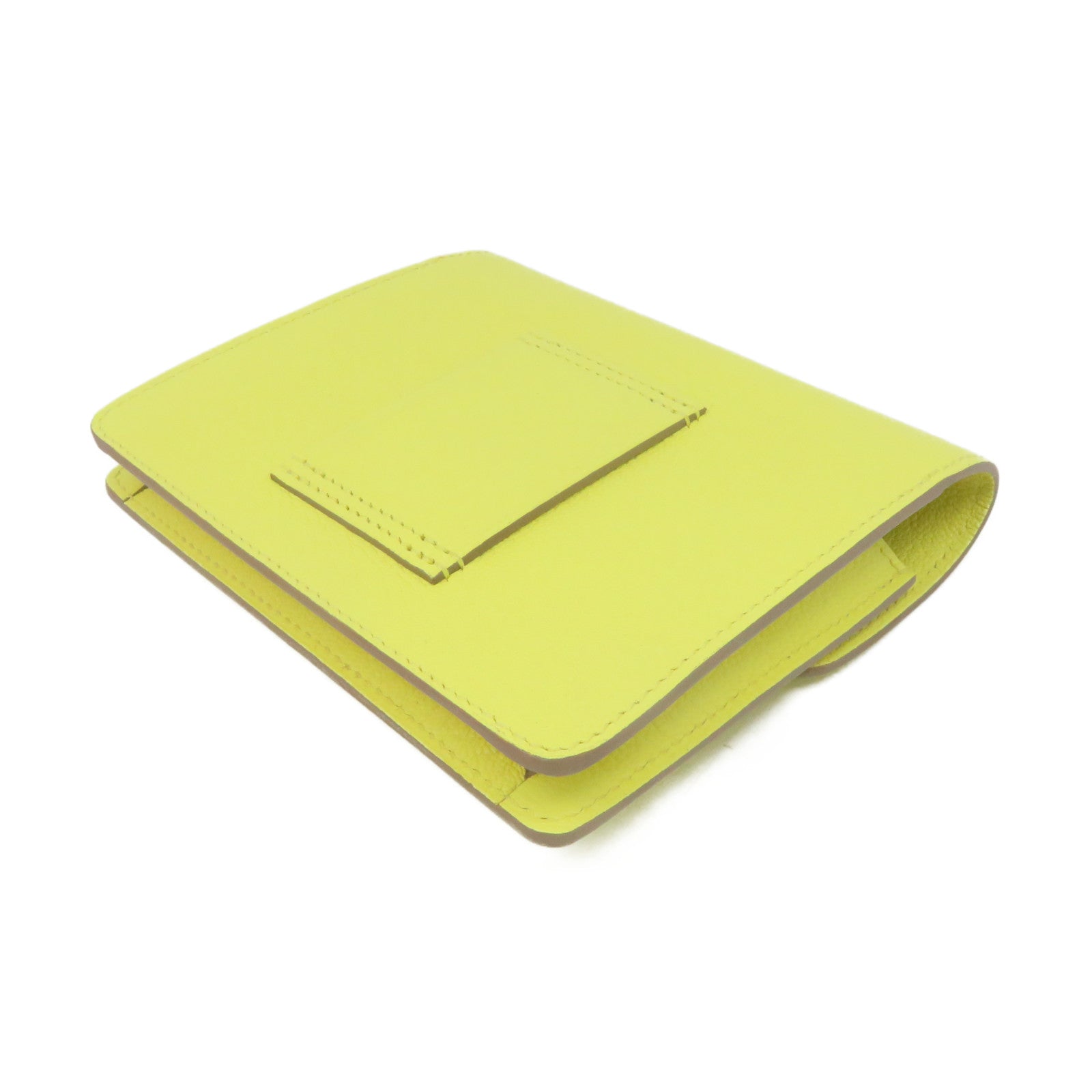 HERMES 【激減優惠】Chevre皮革Roulis Slim Wallet銀扣短錢腰包兩用袋Lemoncello黃色