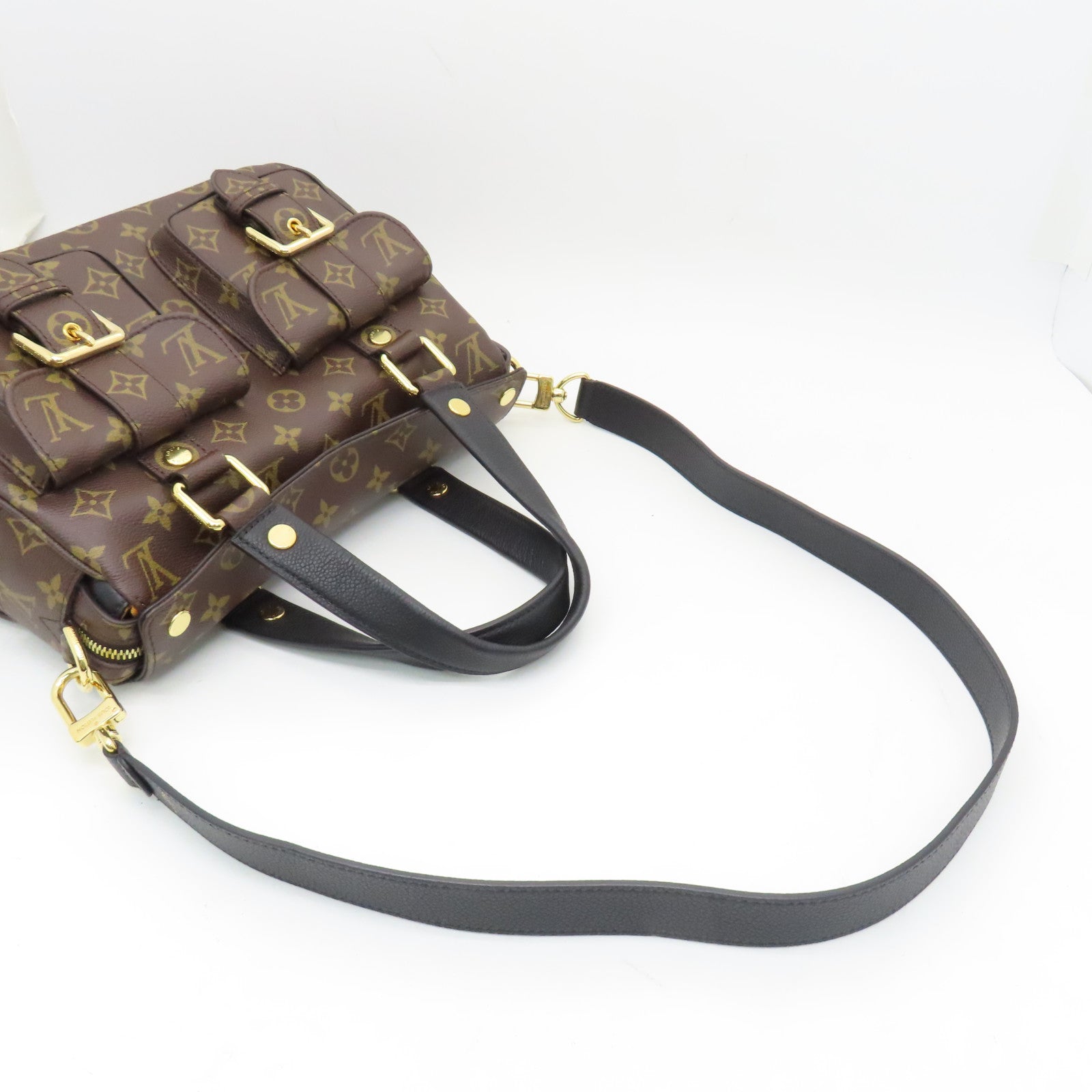 LOUIS VUITTON Monogram Manhattan金扣手挽袋啡色