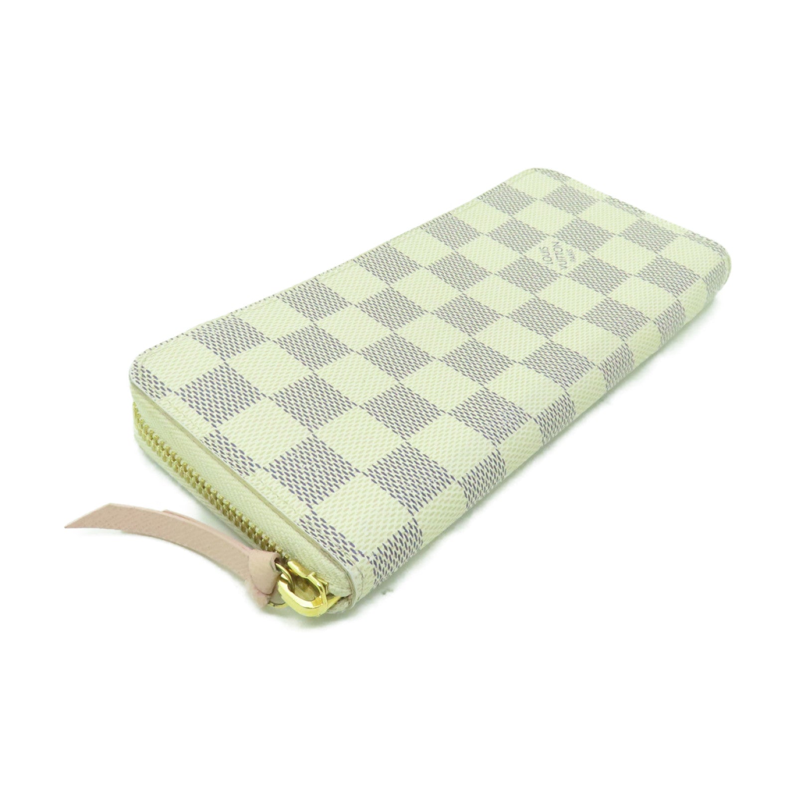 LOUIS VUITTON Damier Azur Clemence Wallet金扣長錢包白色