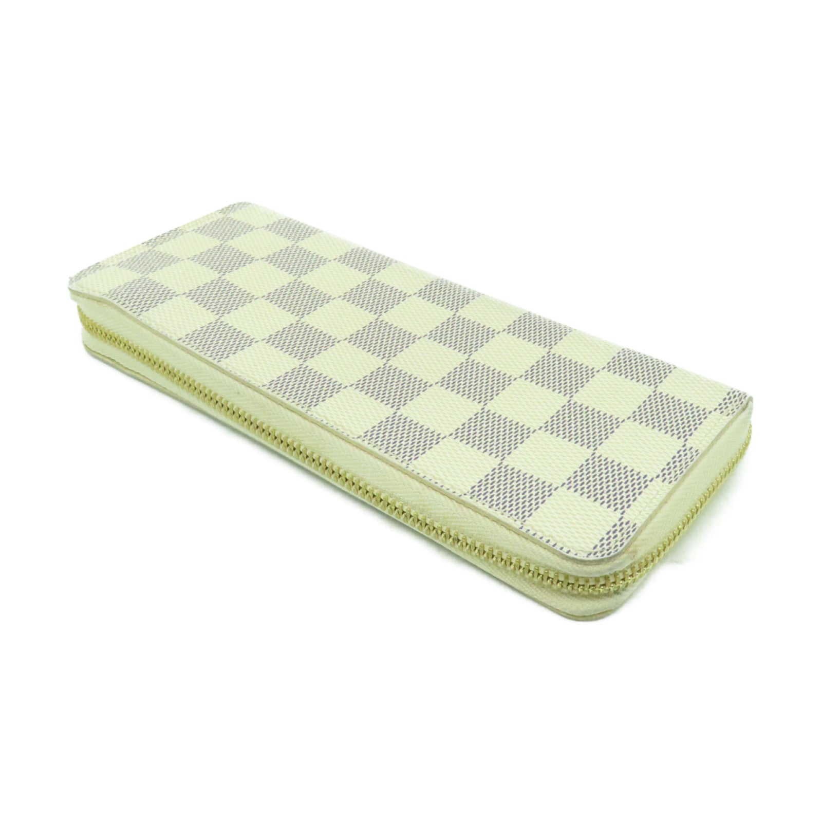 LOUIS VUITTON Damier Azur Clemence Wallet金扣長錢包白色