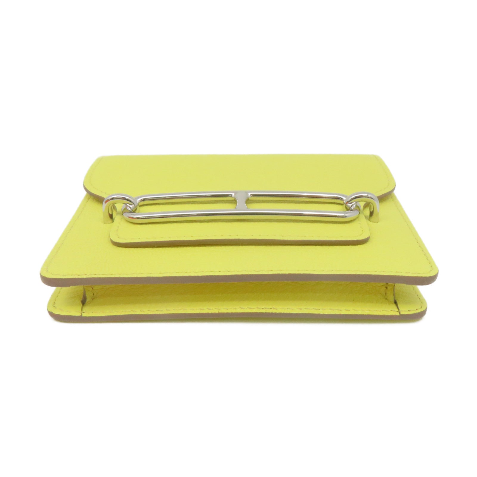 HERMES 【激減優惠】Chevre皮革Roulis Slim Wallet銀扣短錢腰包兩用袋Lemoncello黃色