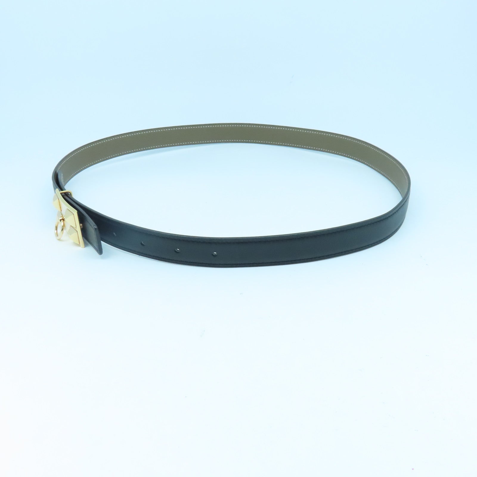 HERMES Epsom皮革/Swift皮革Collier De Chien金扣皮带Black/Etoupe黑色/杏色