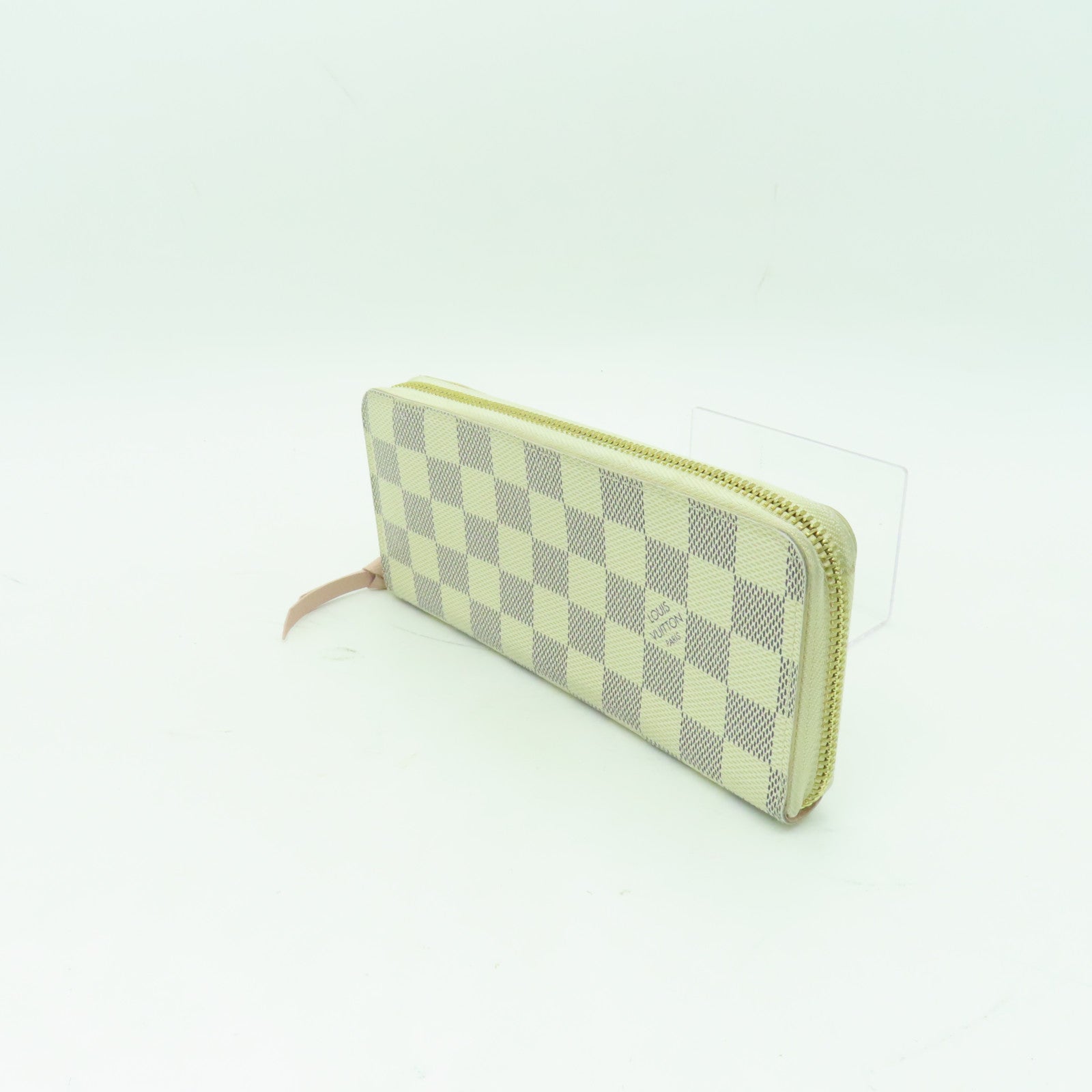 LOUIS VUITTON Damier Azur Clemence Wallet金扣長錢包白色