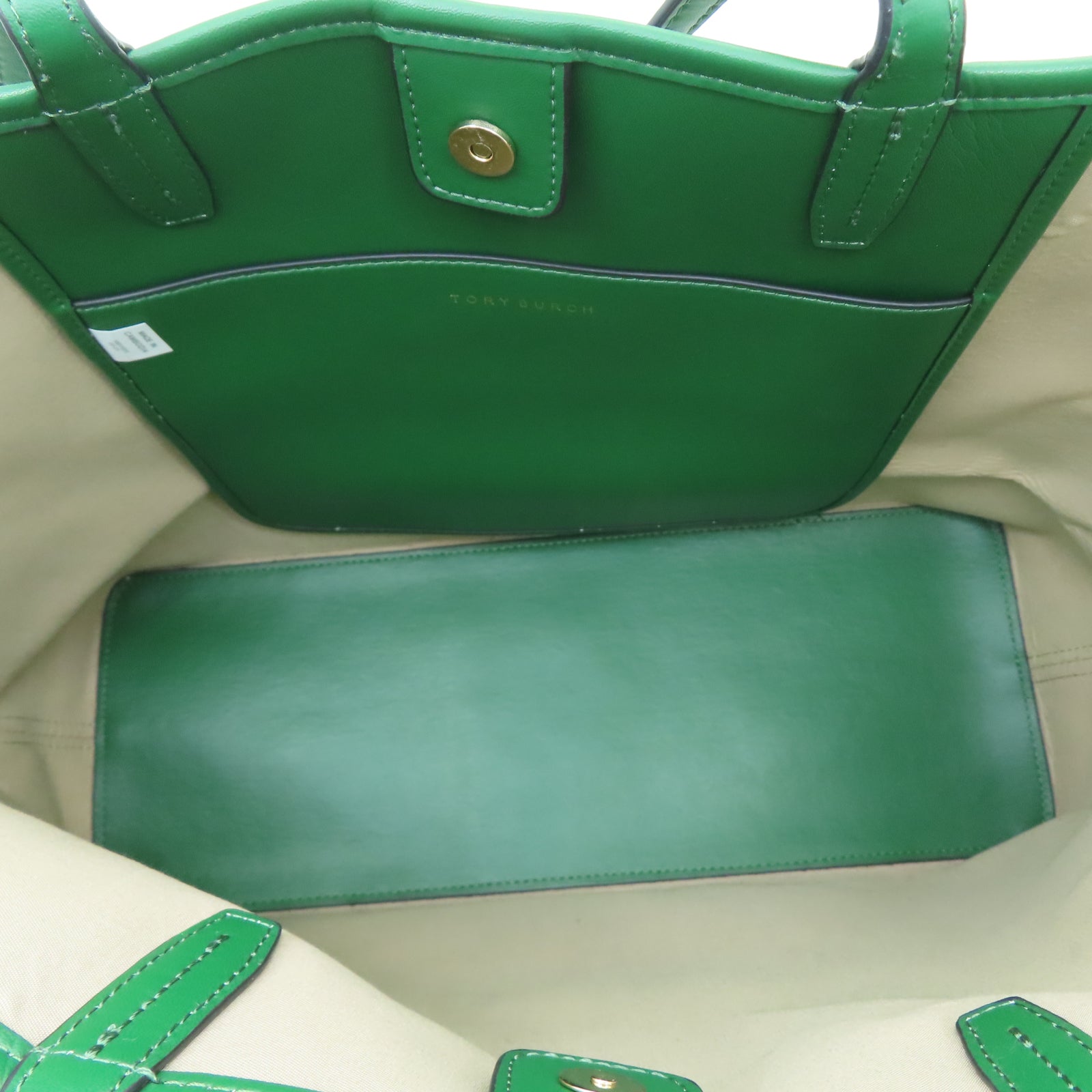 Tory Burch 塗層帆布Tote Bag金扣手挽袋綠色