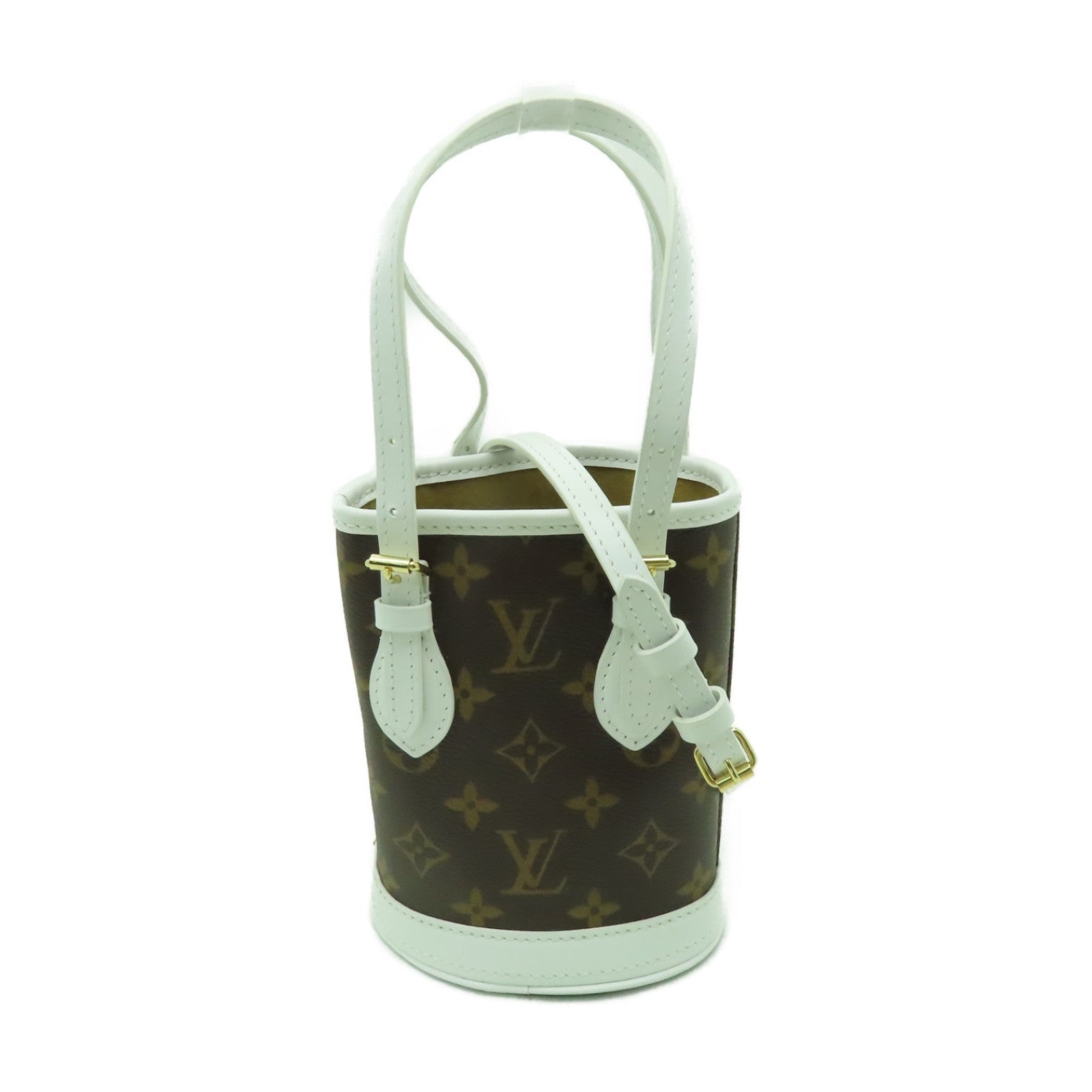 LOUIS VUITTON Monogram Nano Bucket金扣手挽肩背兩用袋啡色/白色