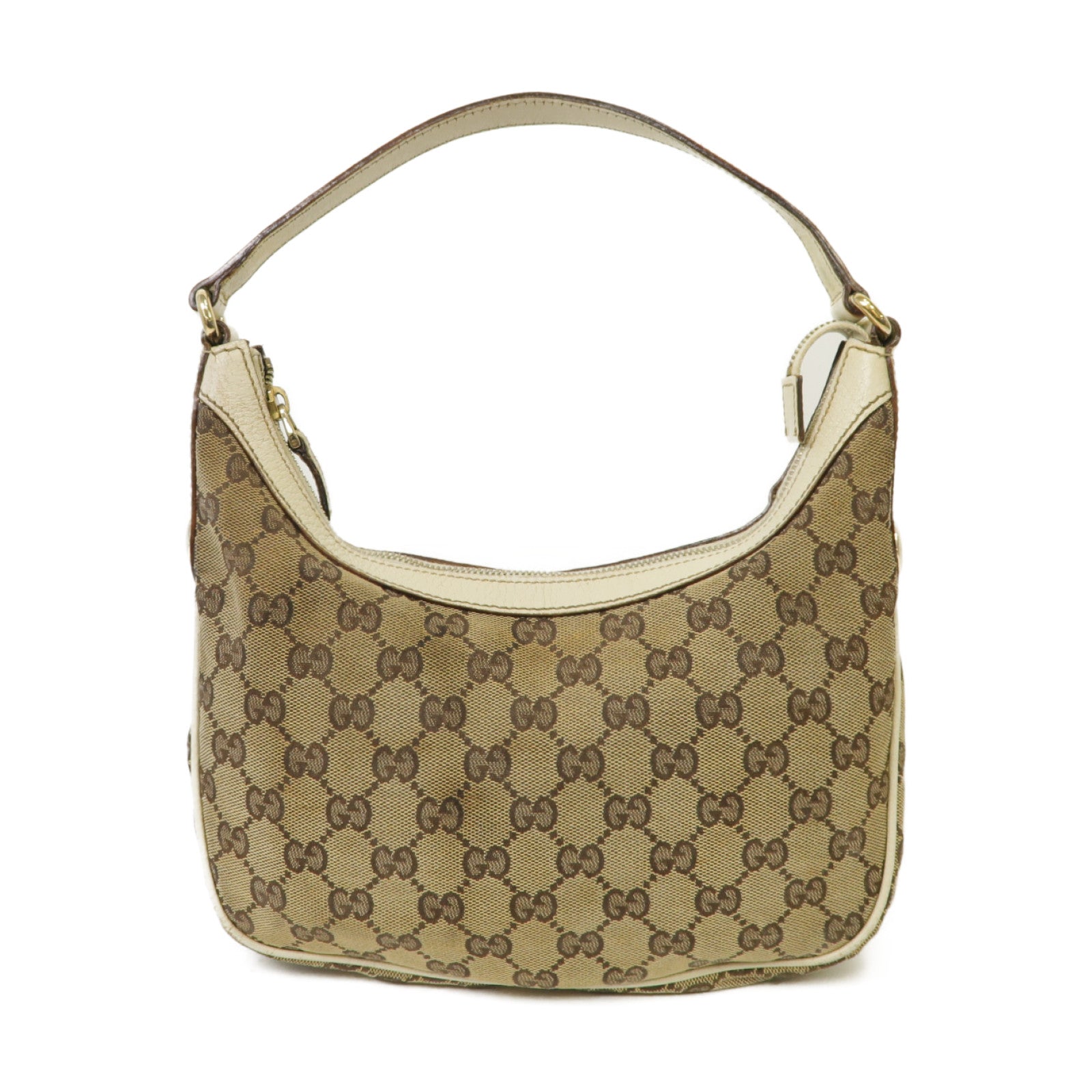 GUCCI 帆布/皮革Shoulder Bag金扣肩背袋啡色/白色