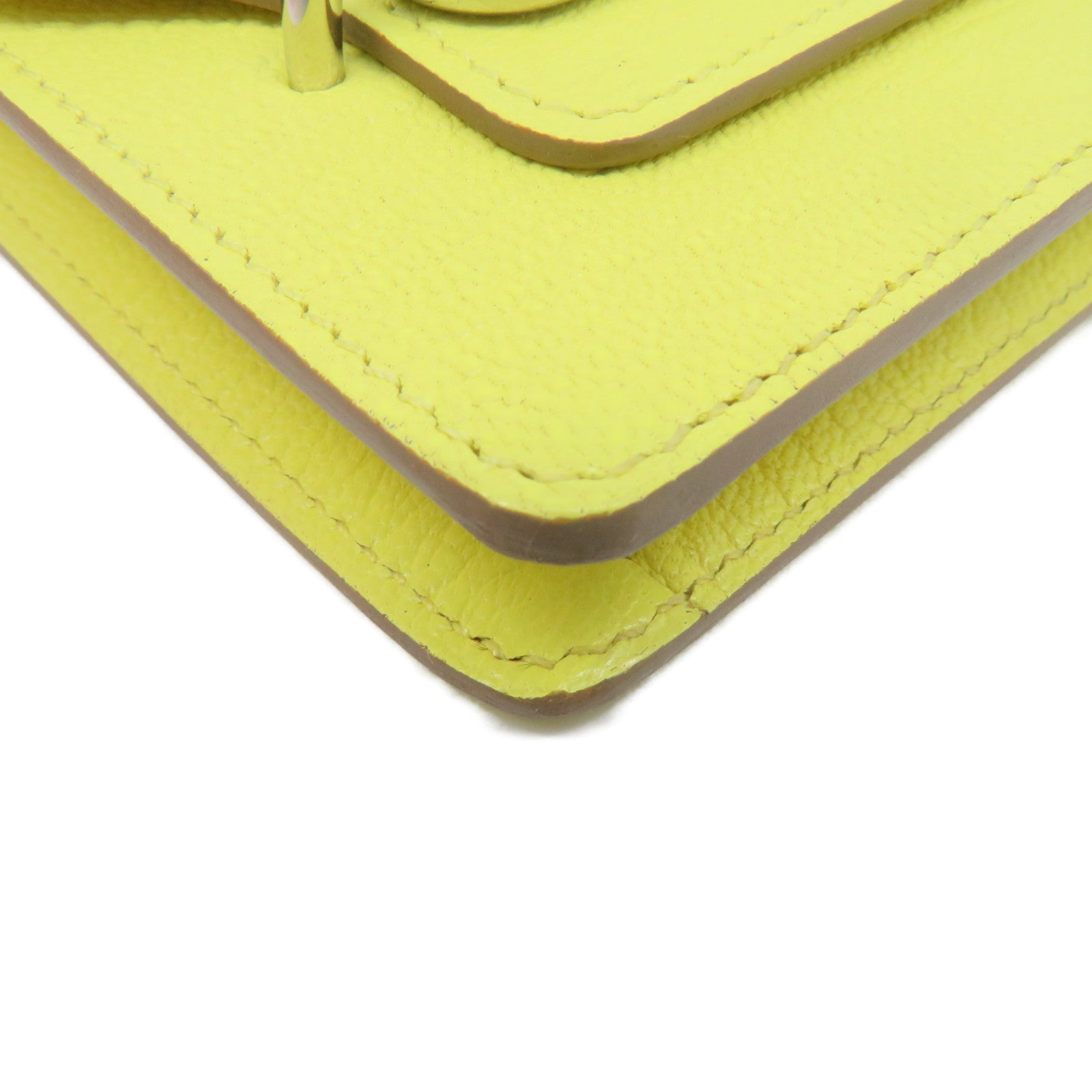 HERMES 【激減優惠】Chevre皮革Roulis Slim Wallet銀扣短錢腰包兩用袋Lemoncello黃色