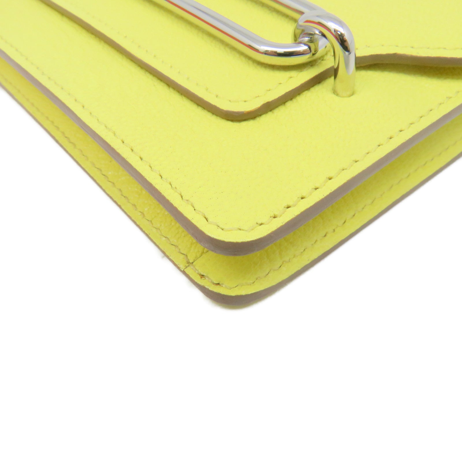 HERMES 【激減優惠】Chevre皮革Roulis Slim Wallet銀扣短錢腰包兩用袋Lemoncello黃色