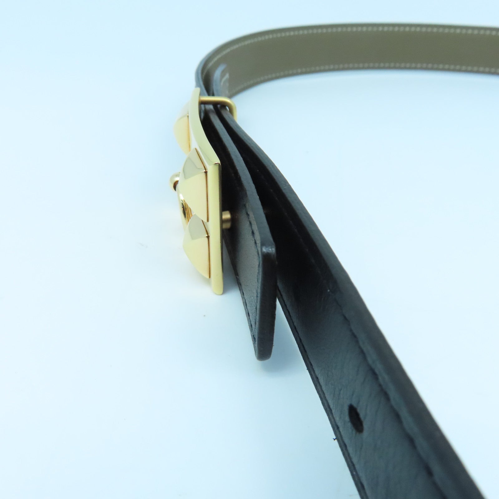 HERMES Epsom皮革/Swift皮革Collier De Chien金扣皮带Black/Etoupe黑色/杏色