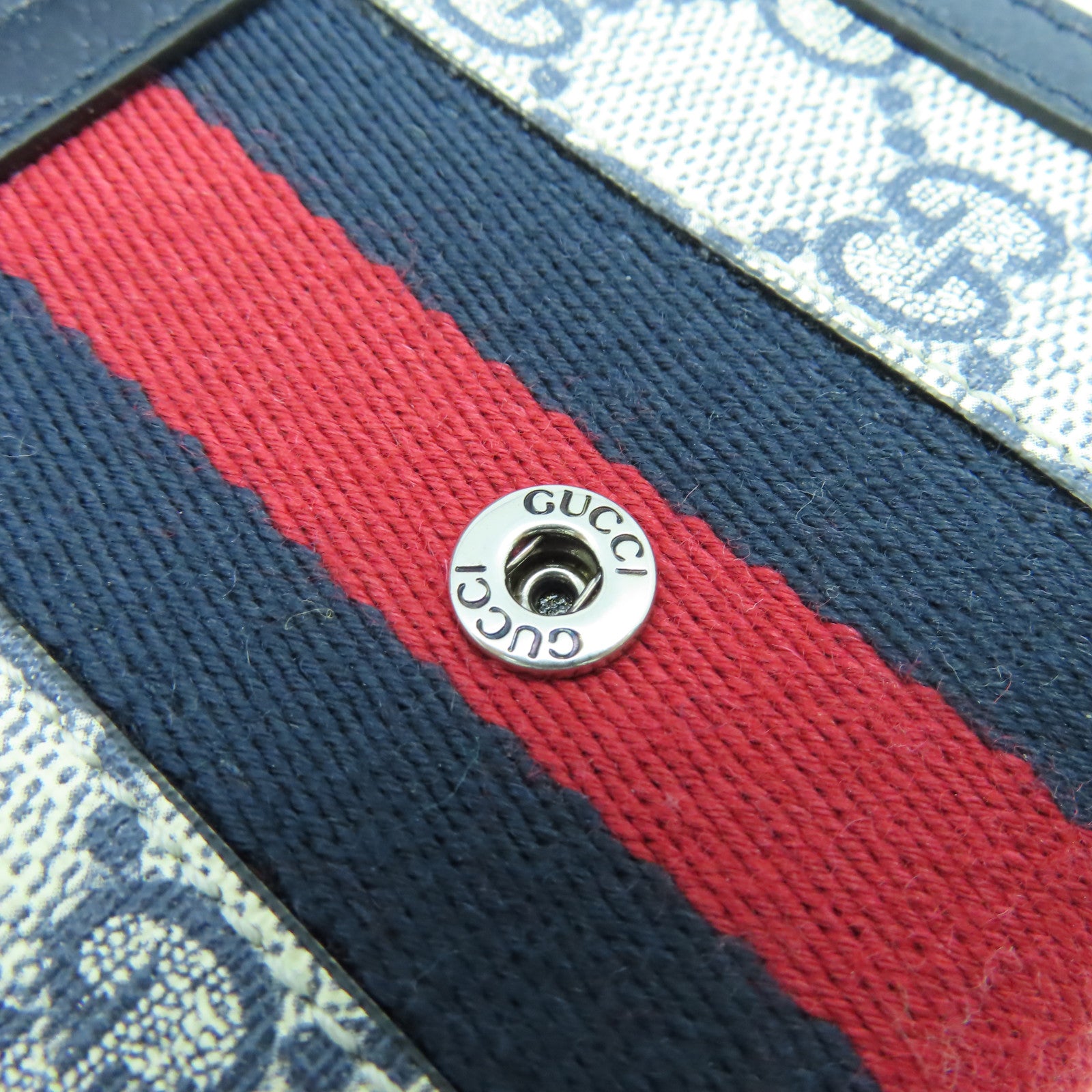 GUCCI 皮革/塗層帆布Wallet銀扣錢包藍色/米色