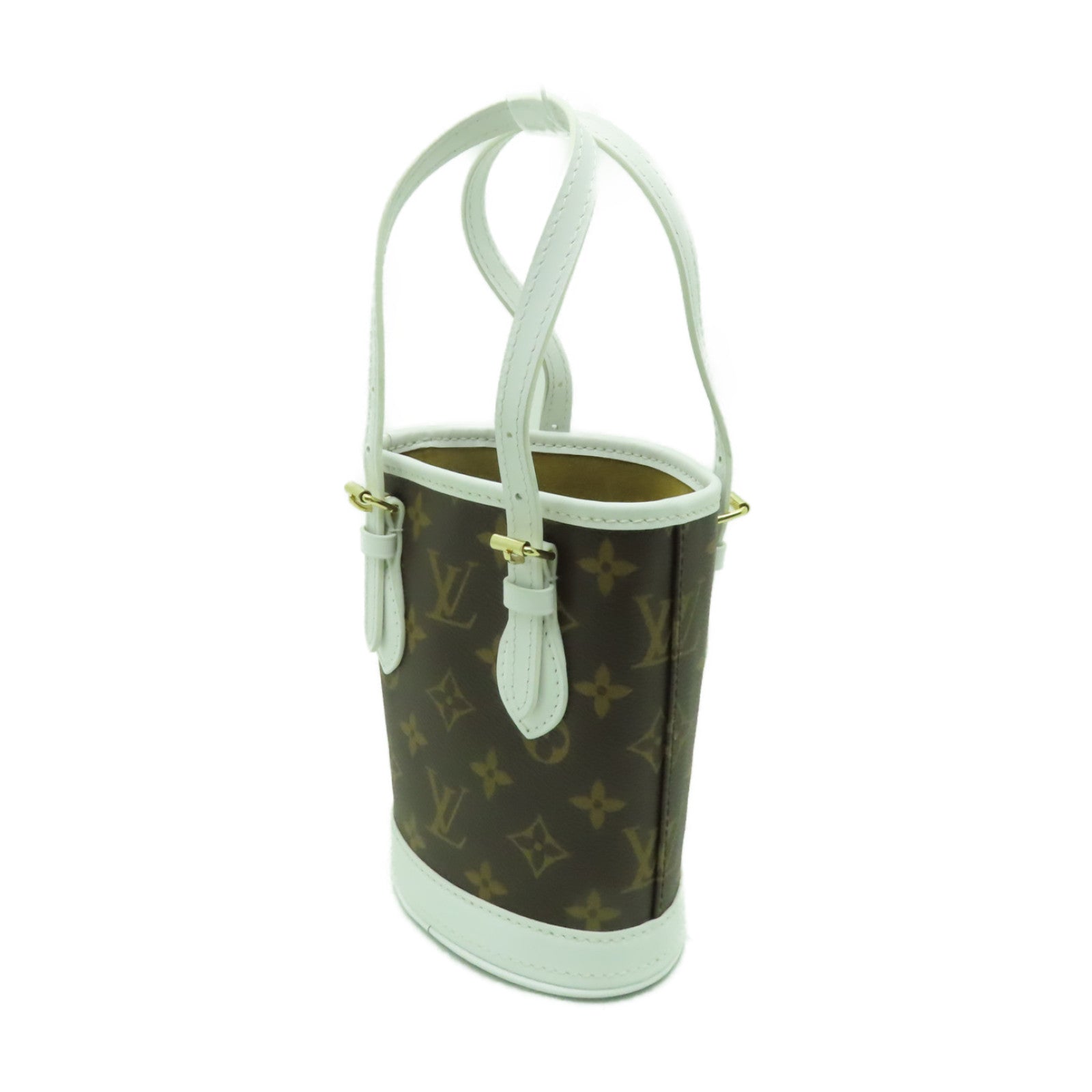 LOUIS VUITTON Monogram Nano Bucket金扣手挽肩背兩用袋啡色/白色