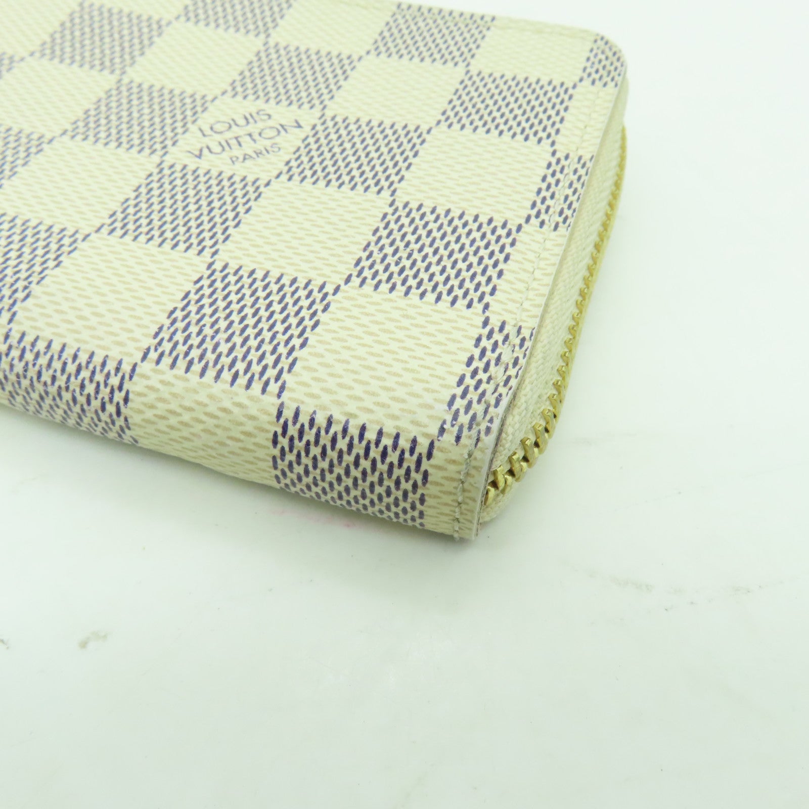 LOUIS VUITTON Damier Azur Clemence Wallet金扣長錢包白色