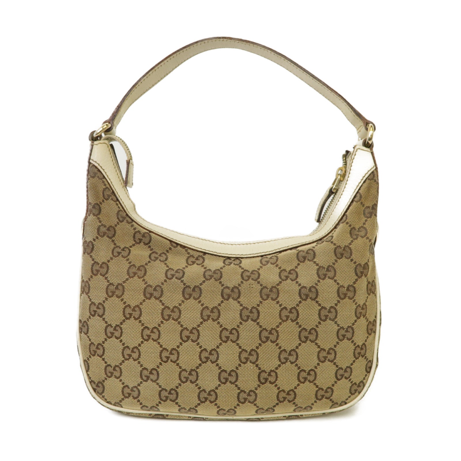 GUCCI 帆布/皮革Shoulder Bag金扣肩背袋啡色/白色