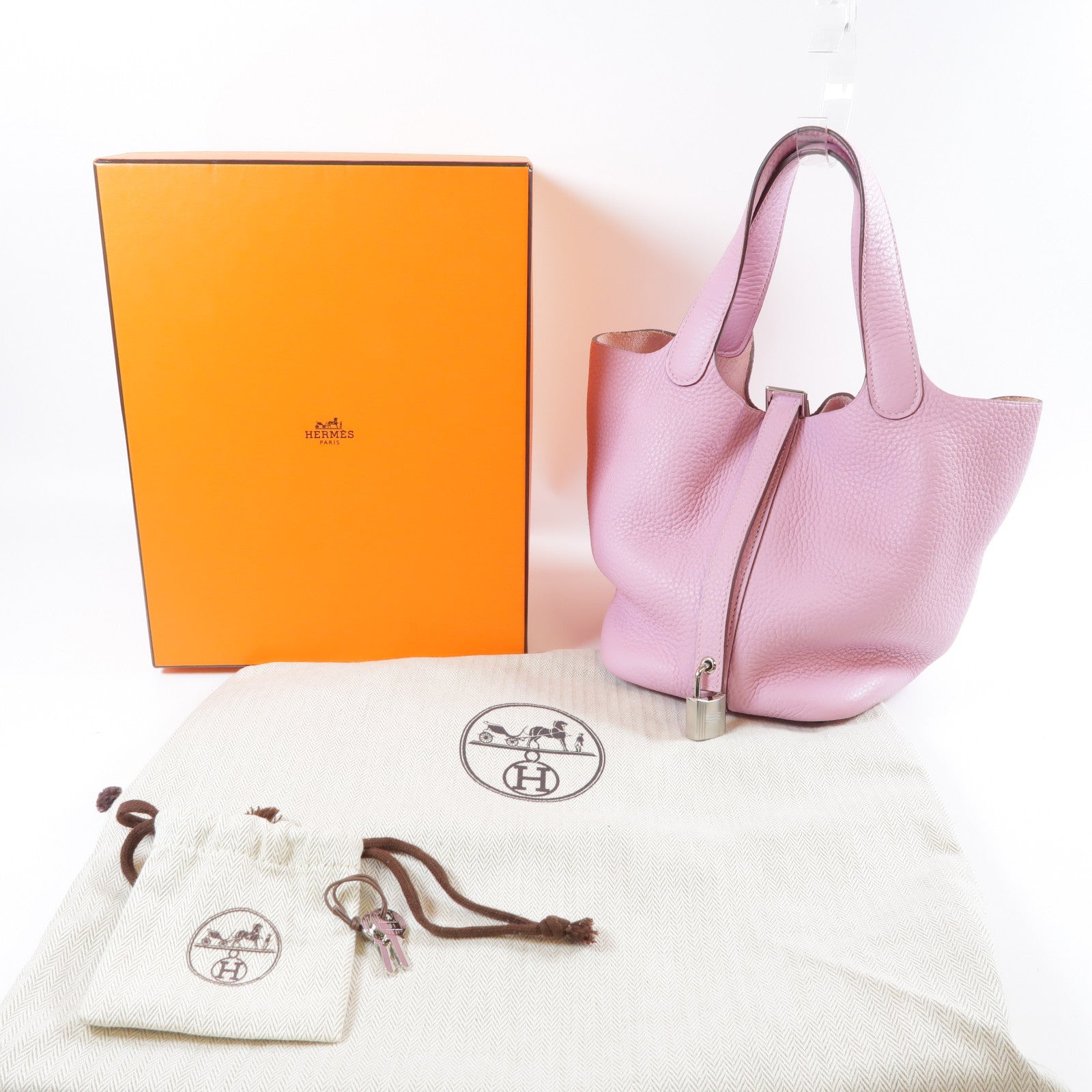 HERMES Clemence皮革Picotin PM銀扣手挽袋Mauve Sylvestre錦葵紫色