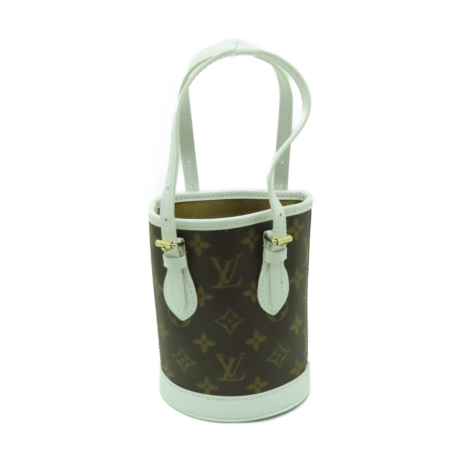 LOUIS VUITTON Monogram Nano Bucket金扣手挽肩背兩用袋啡色/白色