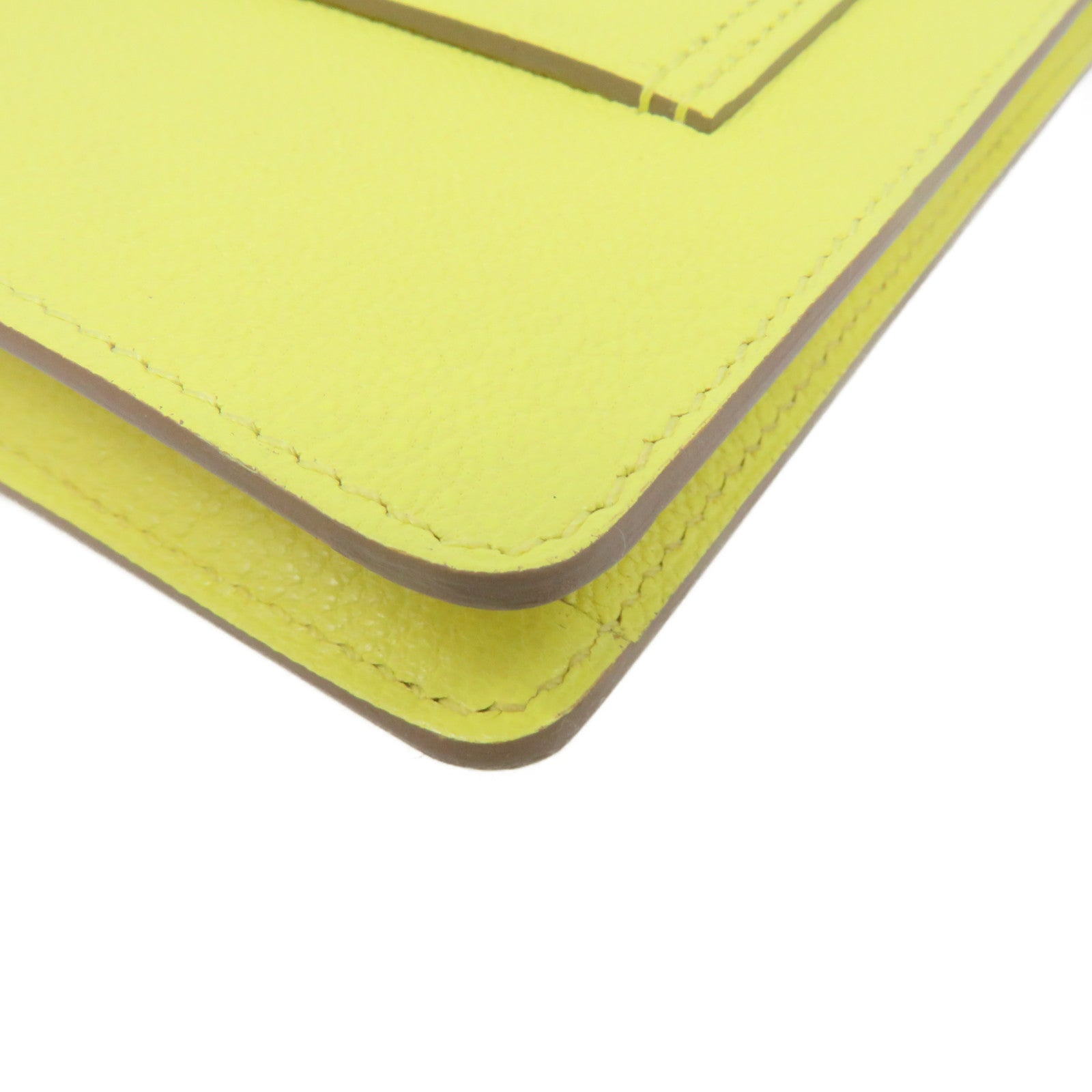 HERMES 【激減優惠】Chevre皮革Roulis Slim Wallet銀扣短錢腰包兩用袋Lemoncello黃色