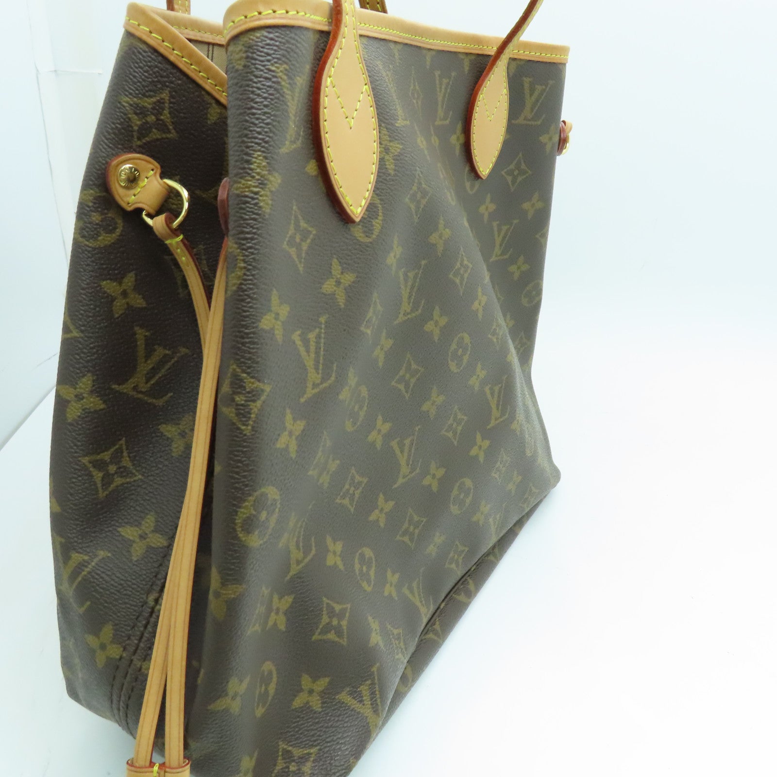 LOUIS VUITTON Monogram Neverfull MM金扣手挽袋啡色