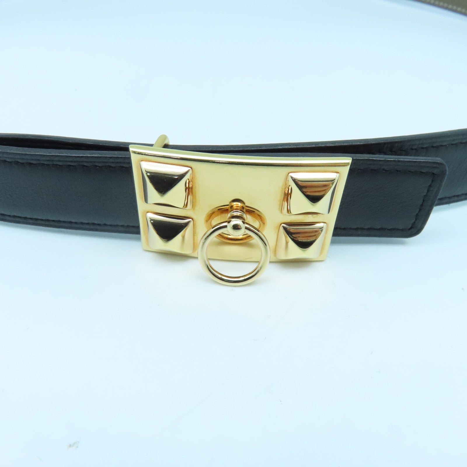 HERMES Epsom皮革/Swift皮革Collier De Chien金扣皮带Black/Etoupe黑色/杏色