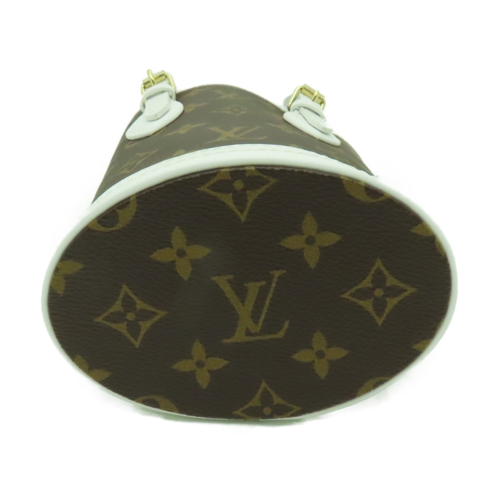 LOUIS VUITTON Monogram Nano Bucket金扣手挽肩背兩用袋啡色/白色
