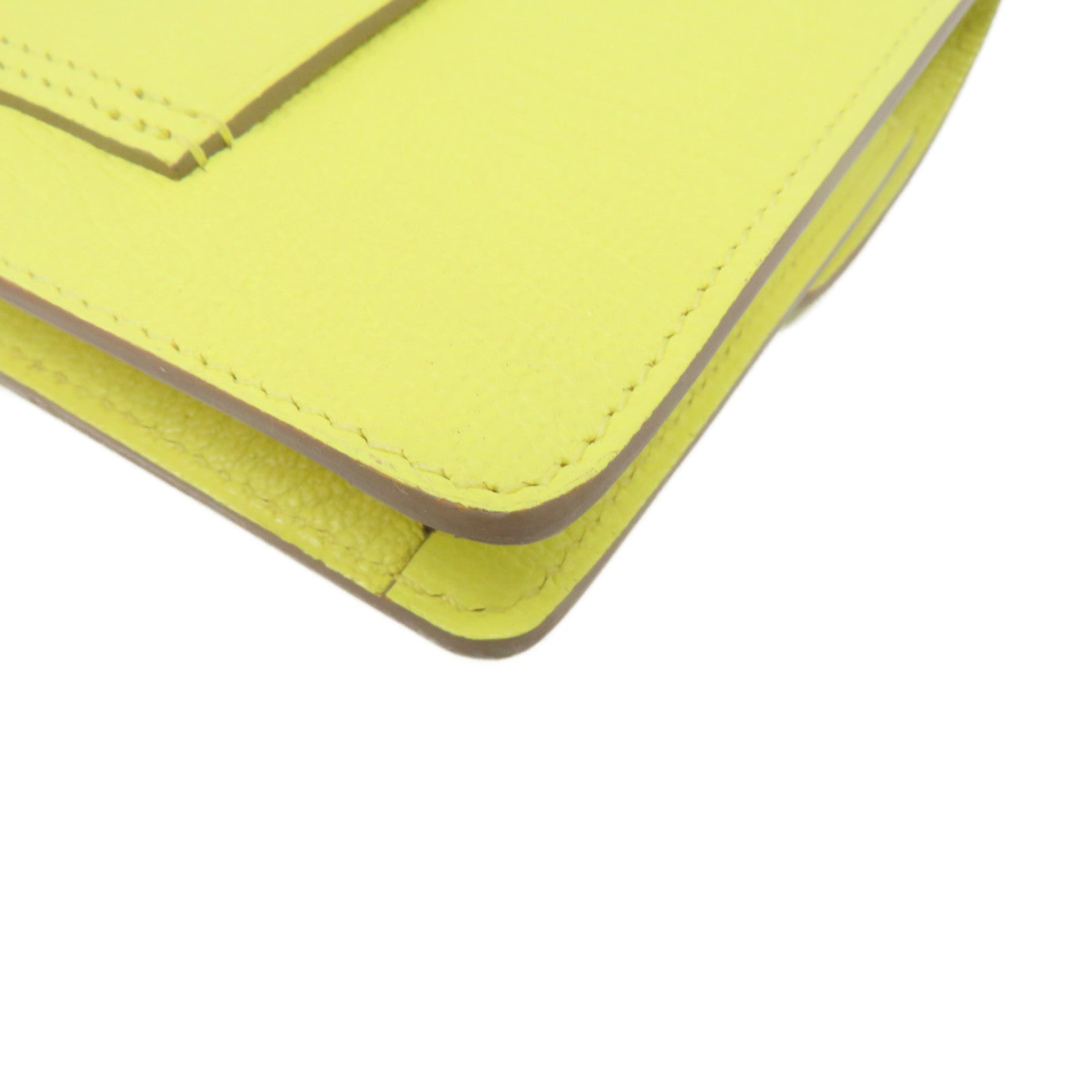 HERMES 【激減優惠】Chevre皮革Roulis Slim Wallet銀扣短錢腰包兩用袋Lemoncello黃色