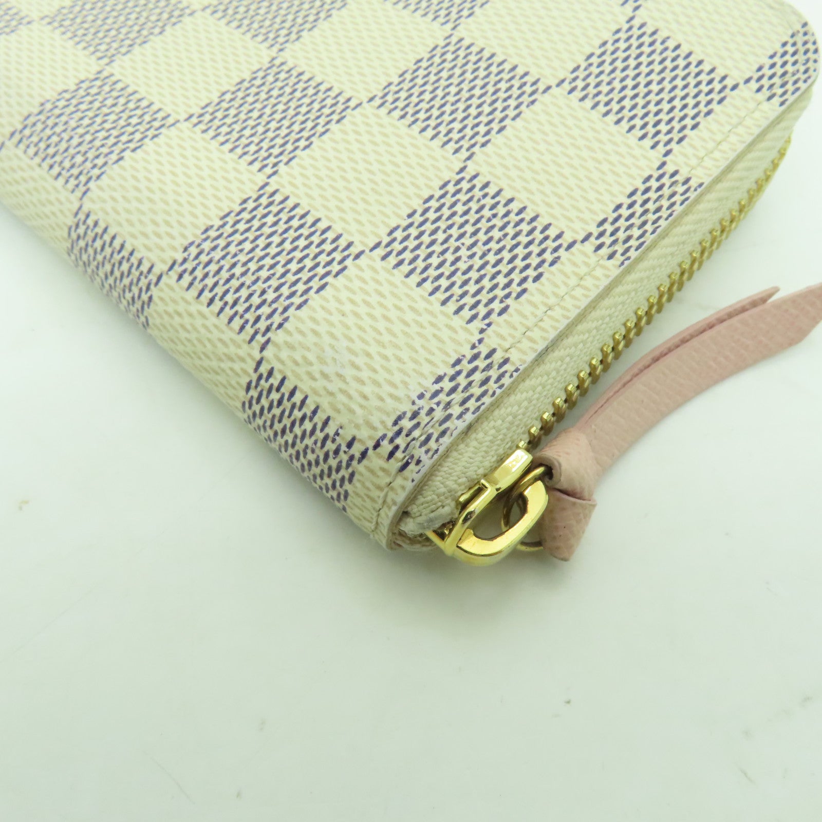 LOUIS VUITTON Damier Azur Clemence Wallet金扣長錢包白色