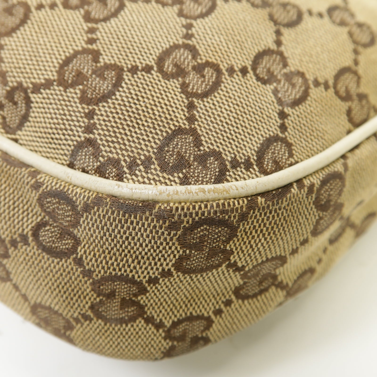 GUCCI 帆布/皮革Shoulder Bag金扣肩背袋啡色/白色