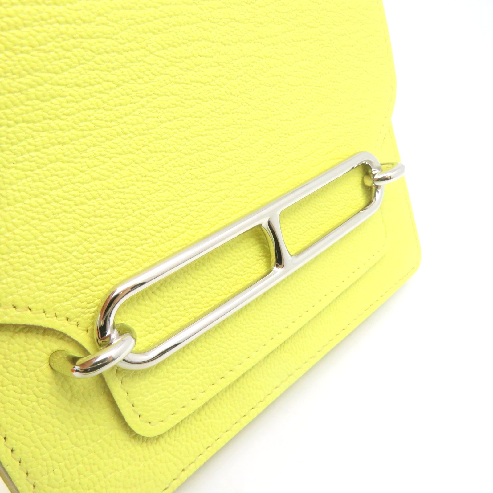 HERMES 【激減優惠】Chevre皮革Roulis Slim Wallet銀扣短錢腰包兩用袋Lemoncello黃色