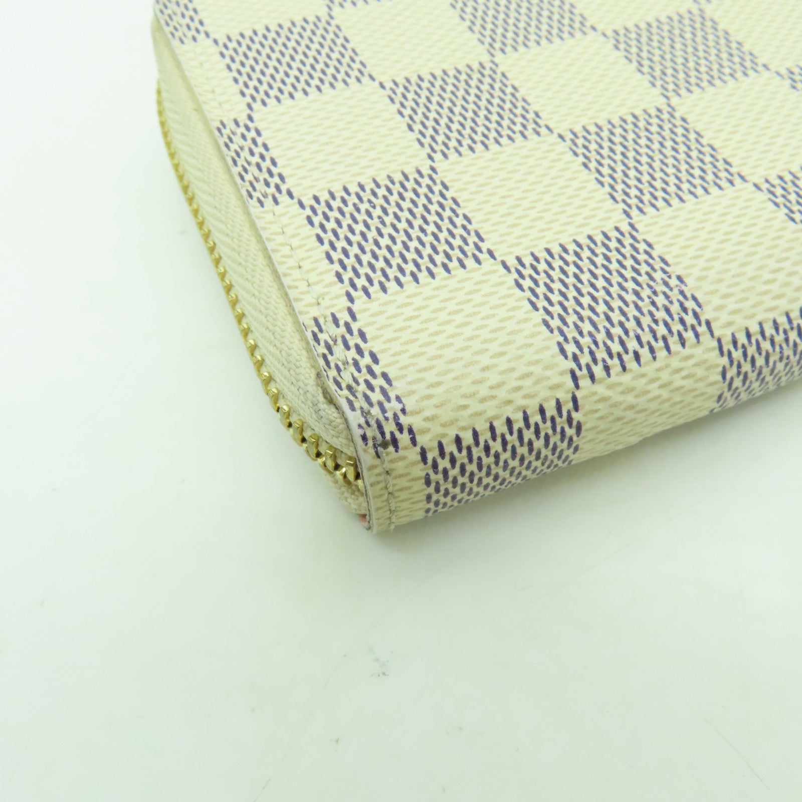 LOUIS VUITTON Damier Azur Clemence Wallet金扣長錢包白色