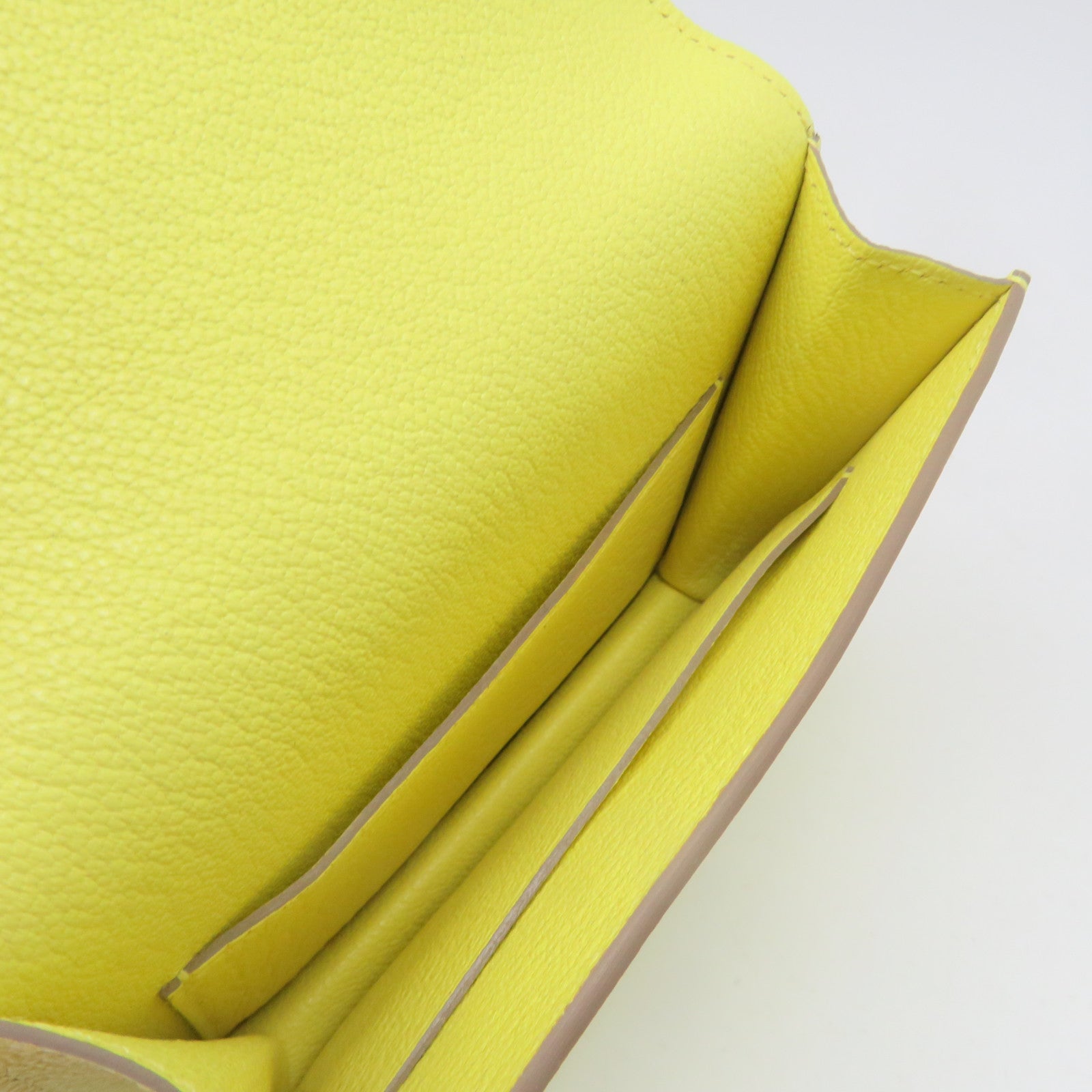 HERMES 【激減優惠】Chevre皮革Roulis Slim Wallet銀扣短錢腰包兩用袋Lemoncello黃色