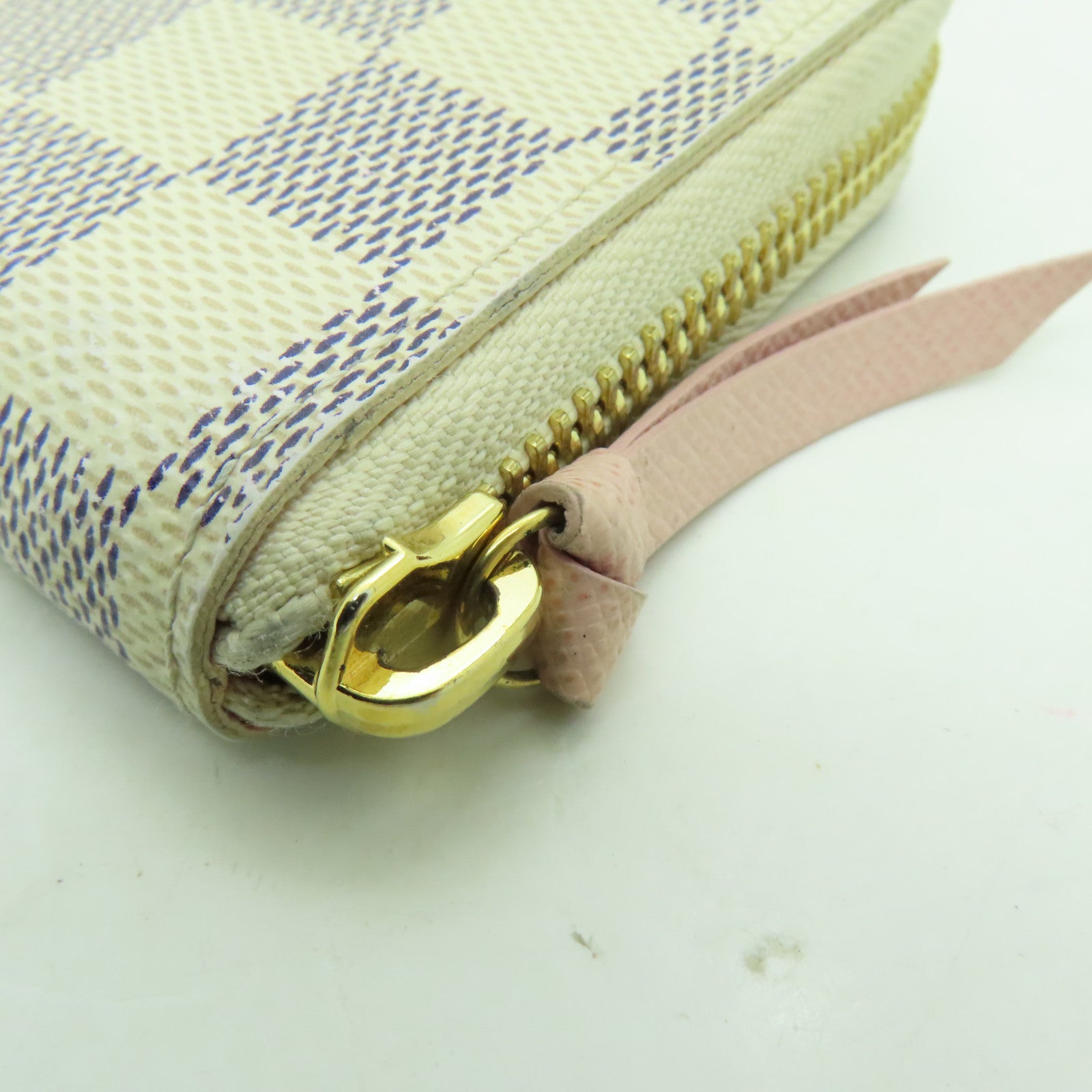 LOUIS VUITTON Damier Azur Clemence Wallet金扣長錢包白色