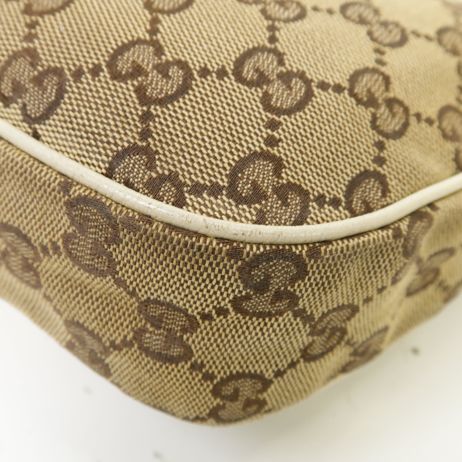 GUCCI 帆布/皮革Shoulder Bag金扣肩背袋啡色/白色