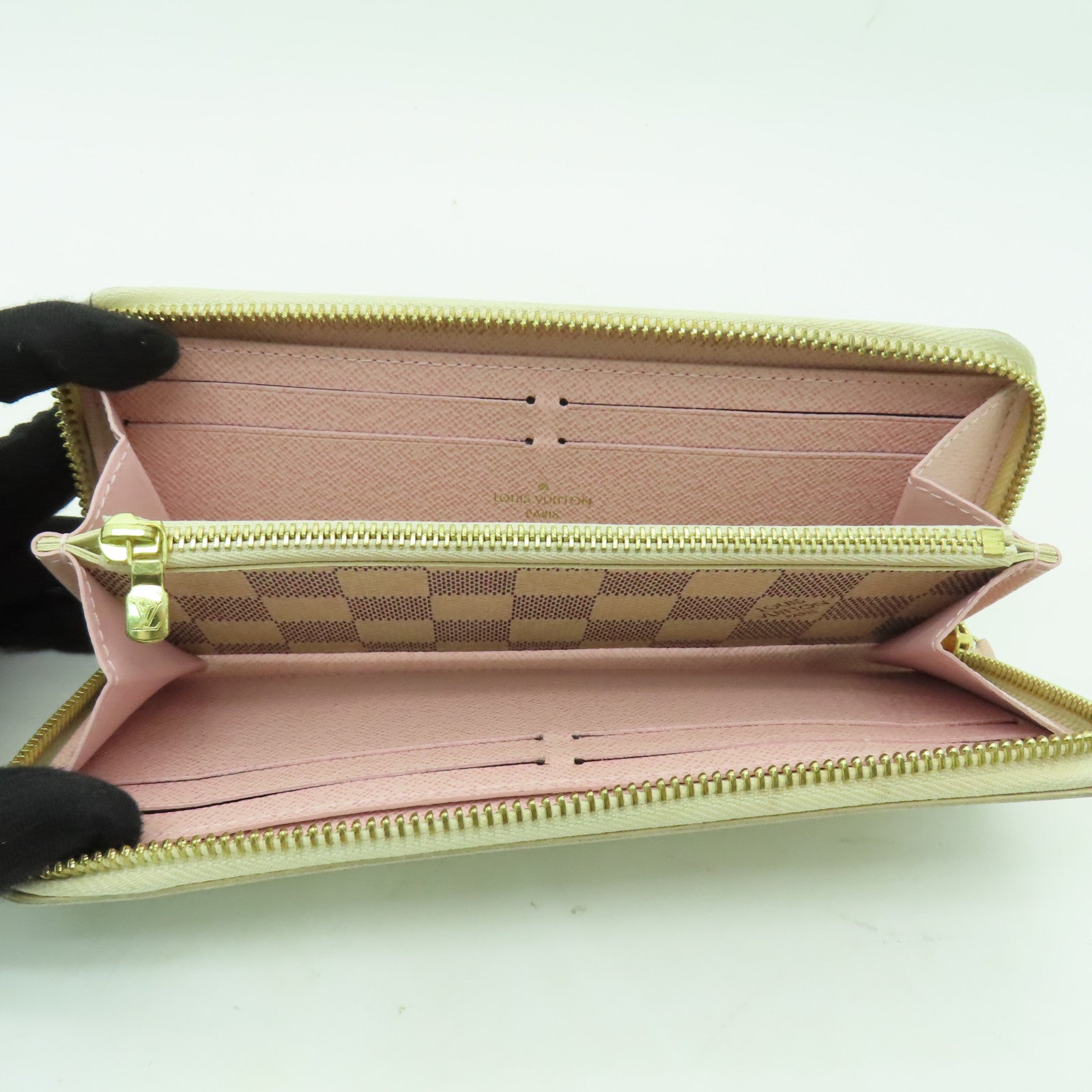 LOUIS VUITTON Damier Azur Clemence Wallet金扣長錢包白色
