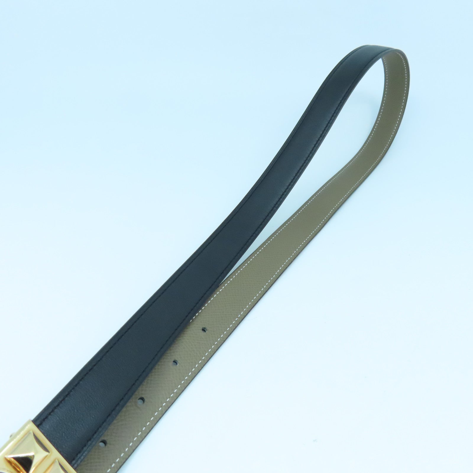 HERMES Epsom皮革/Swift皮革Collier De Chien金扣皮带Black/Etoupe黑色/杏色